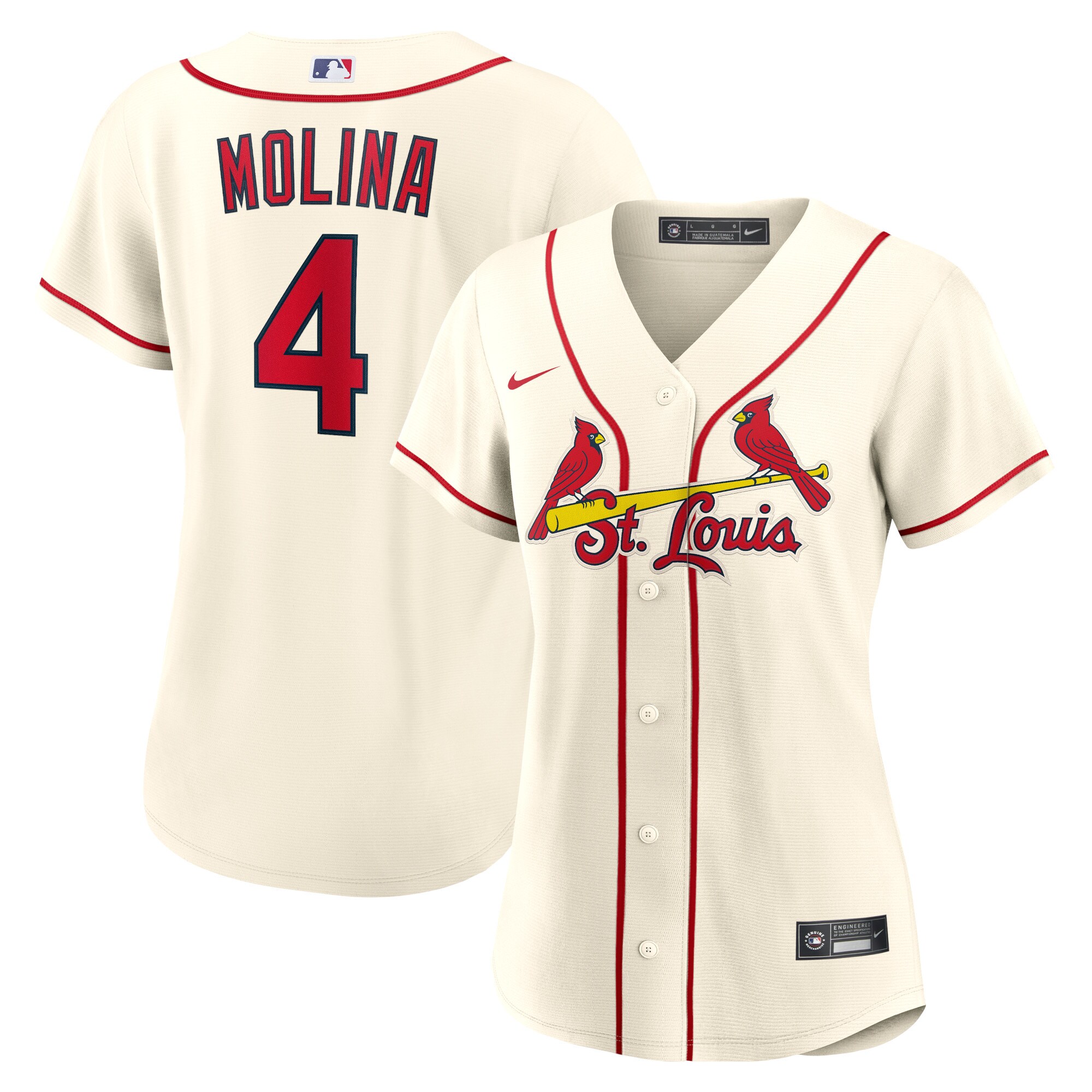 Alternative view of Yadier Molina St. Louis Cardinals Women’s Alternate Replica Player Baseball Jersey – Cream