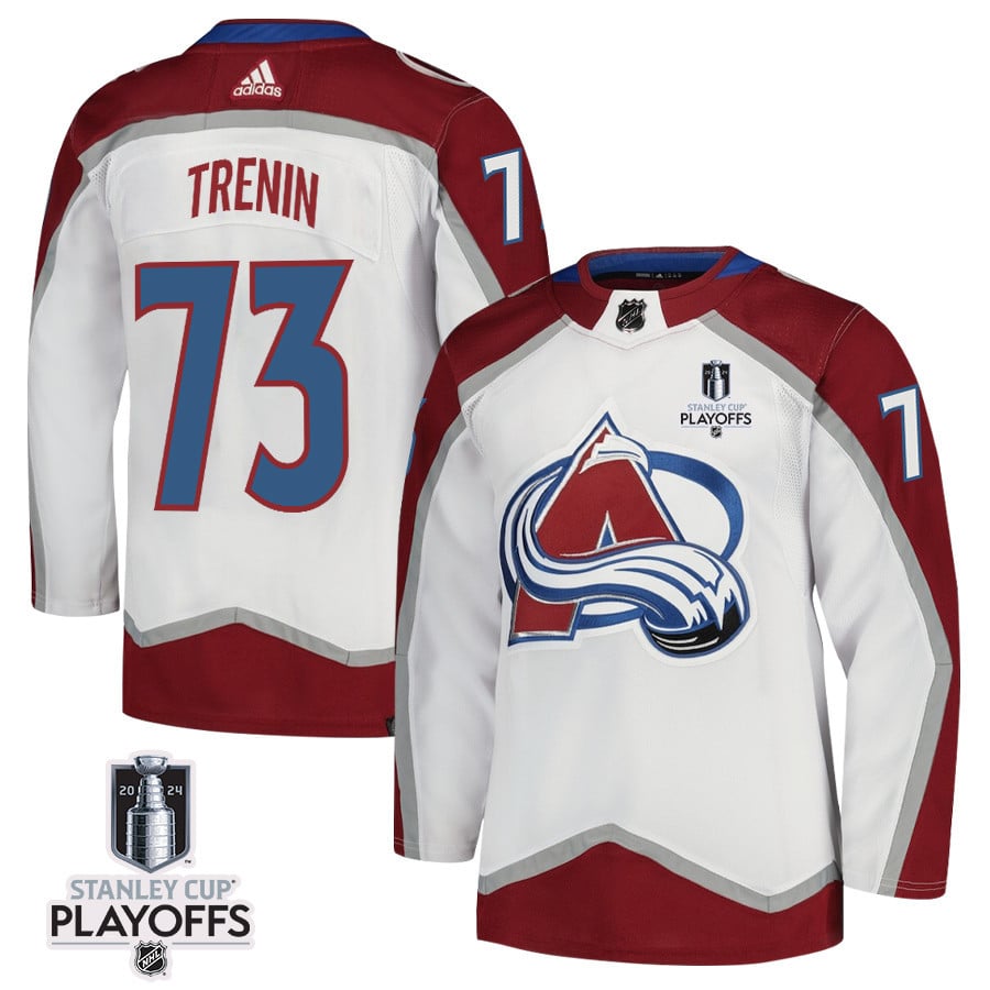 Yakov Trenin 73 Colorado Avalanche 2024 NHL Playoffs Patch Away Hockey Jersey - Men, White - JS300 