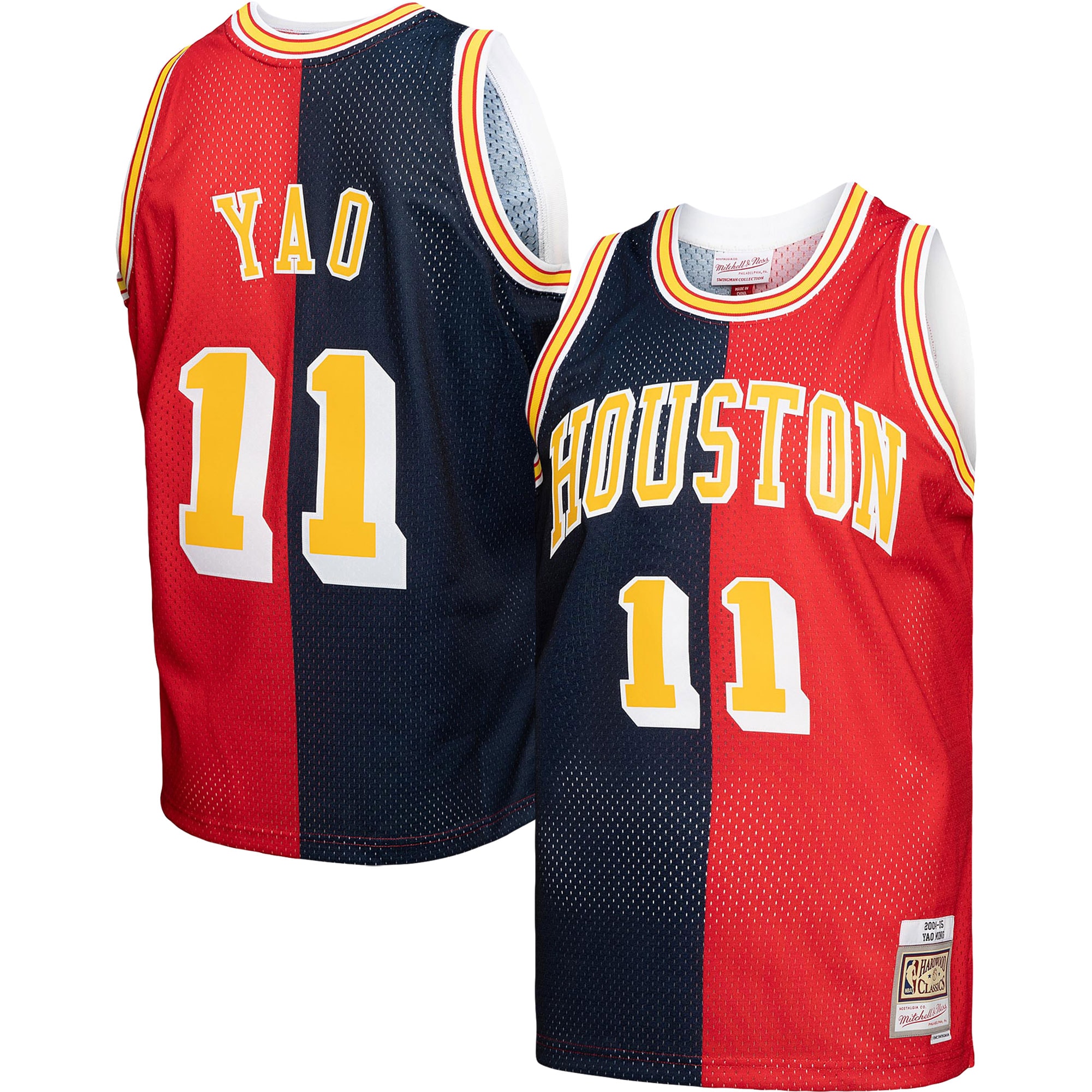 Yao Ming Houston Rockets Mitchell & Ness Hardwood Classics 2004/05 Split Swingman Basketball Jersey - Navy/red