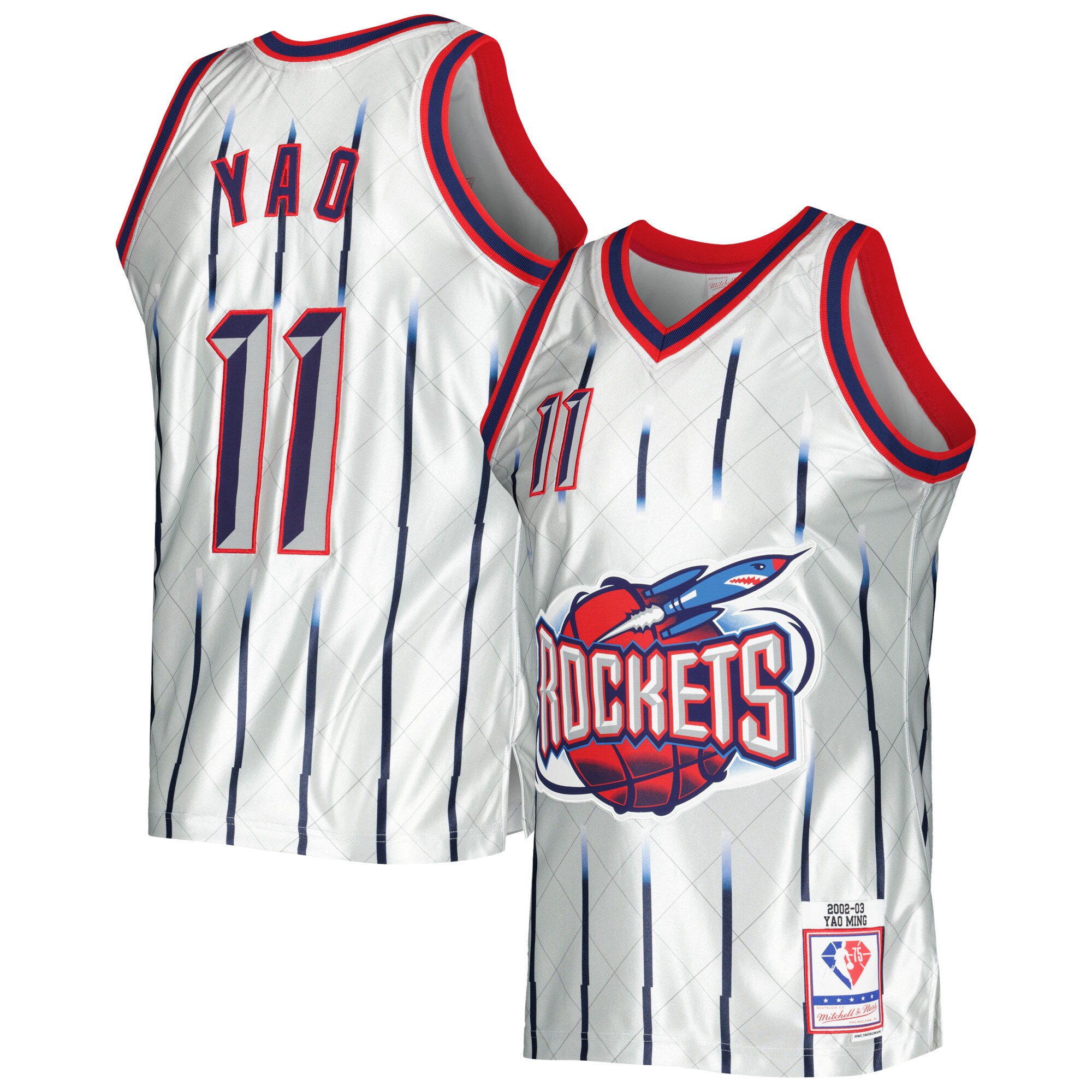 Alternative view of Yao Ming Houston Rockets Mitchell & Ness 2002/03 Hardwood Classics 75th Anniversary Swingman Basketball Jersey - Platinum