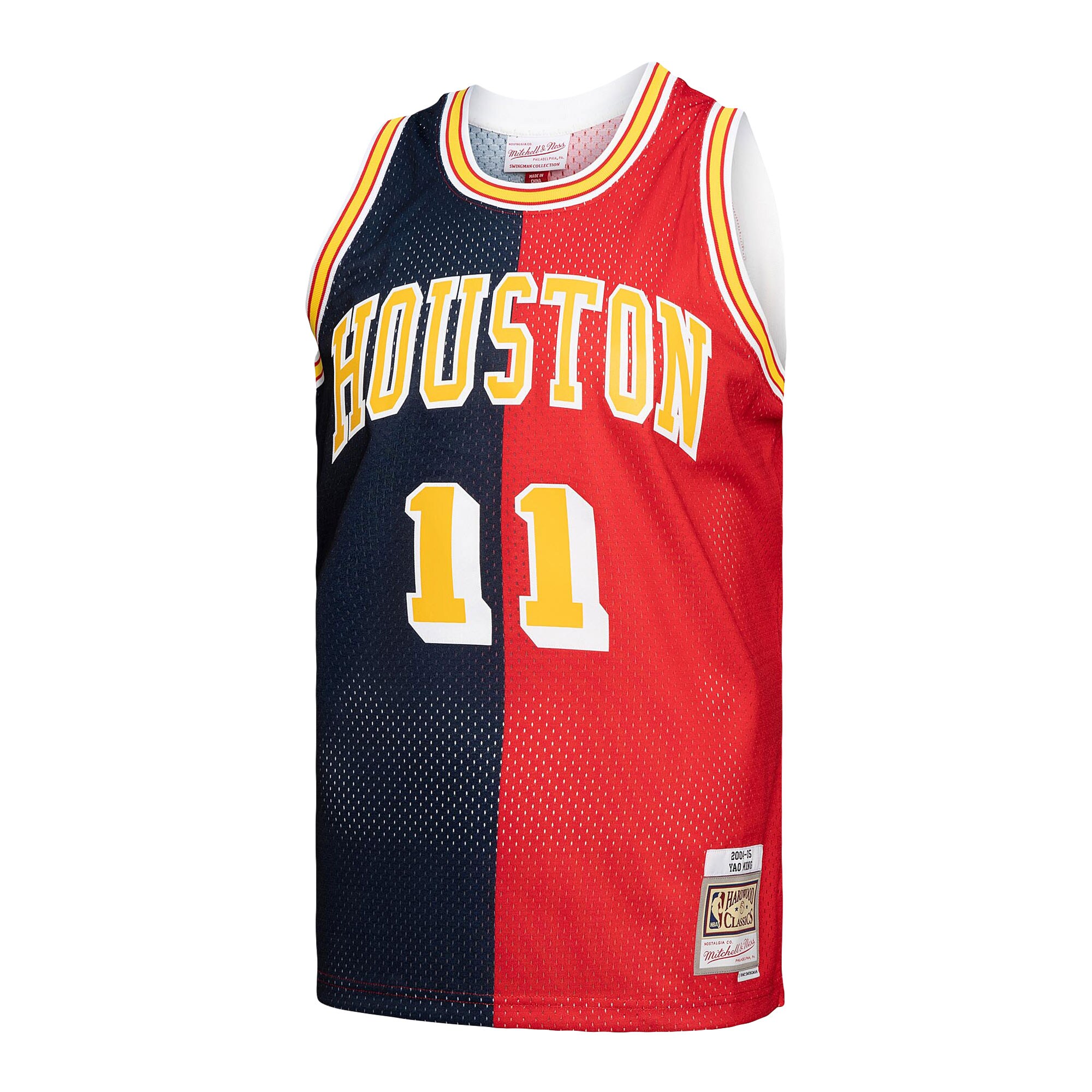 Alternative view of Yao Ming Houston Rockets Mitchell & Ness Hardwood Classics 2004/05 Split Swingman Basketball Jersey - Navy/red