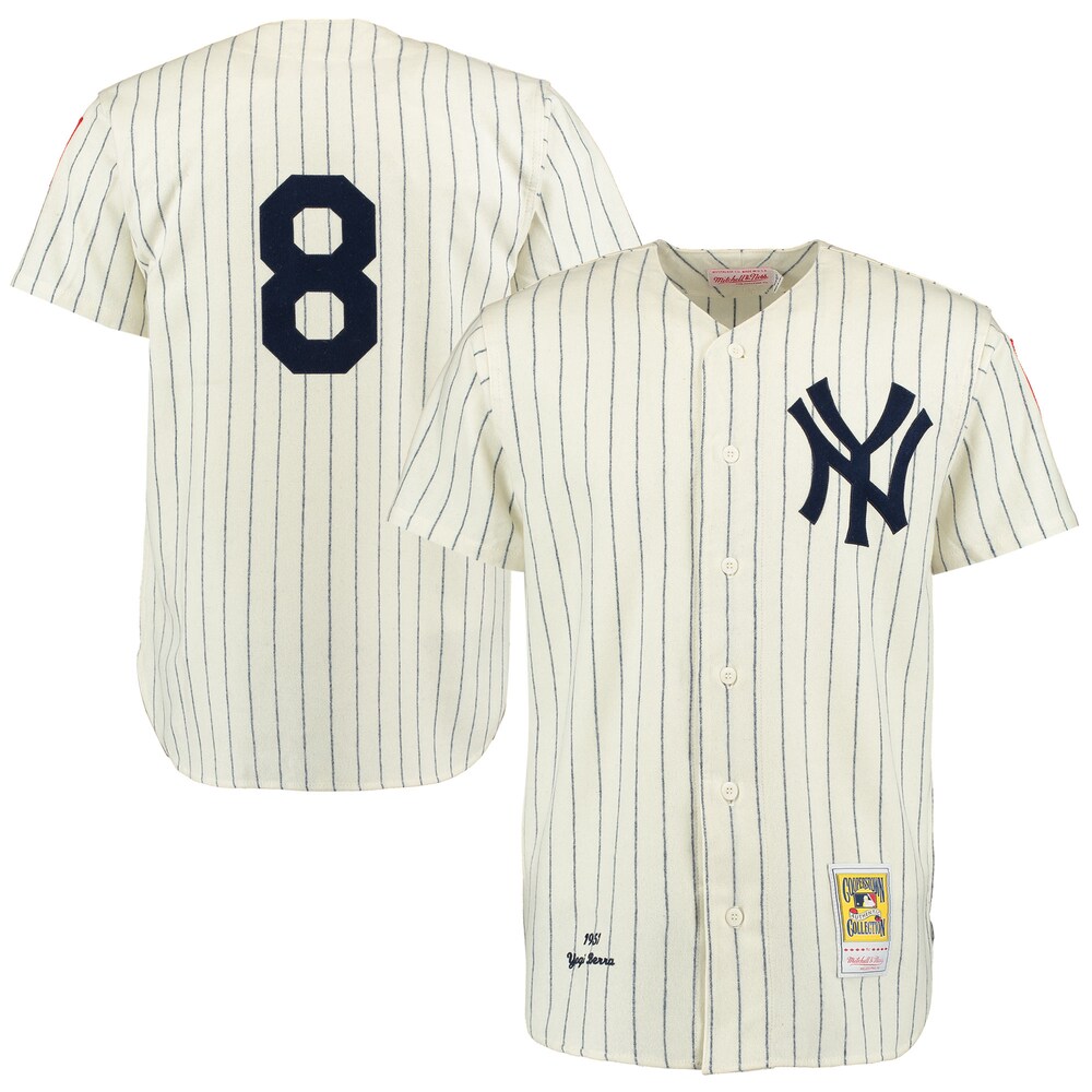 Yogi Berra New York Yankees Mitchell & Ness Throwback 1951 Baseball Jersey - Cream/navy