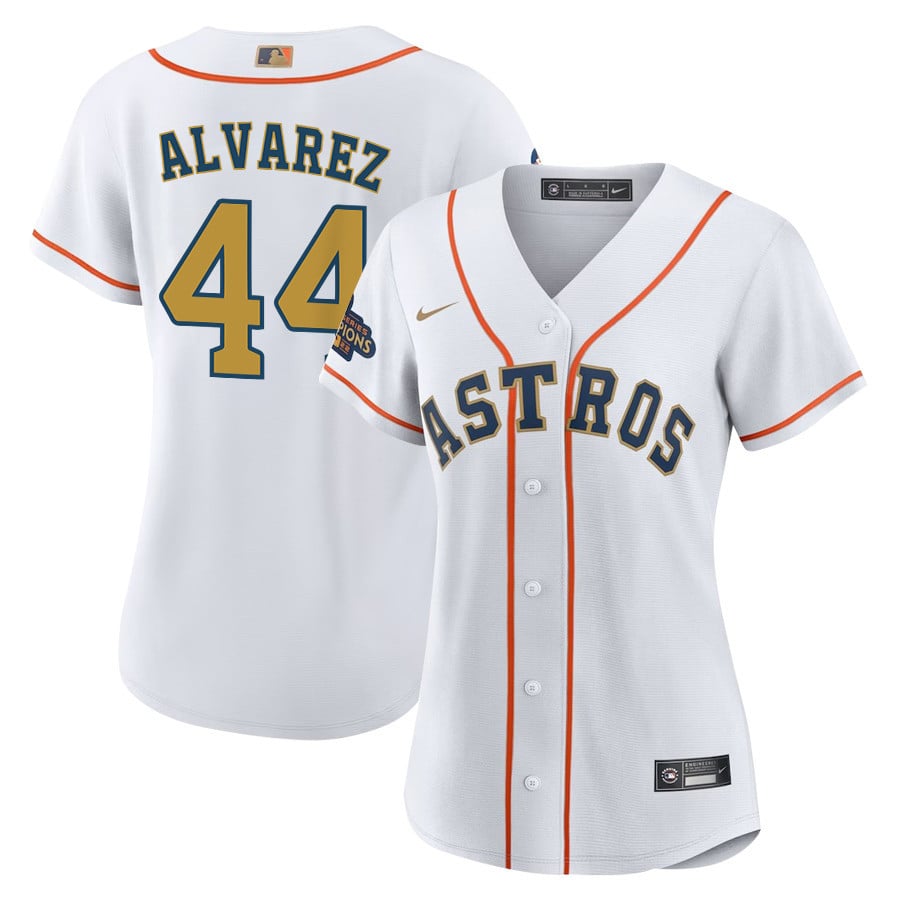Yordan Alvarez 44 Houston Astros 2023 Gold Collection Women Baseball Jersey - White/Gold