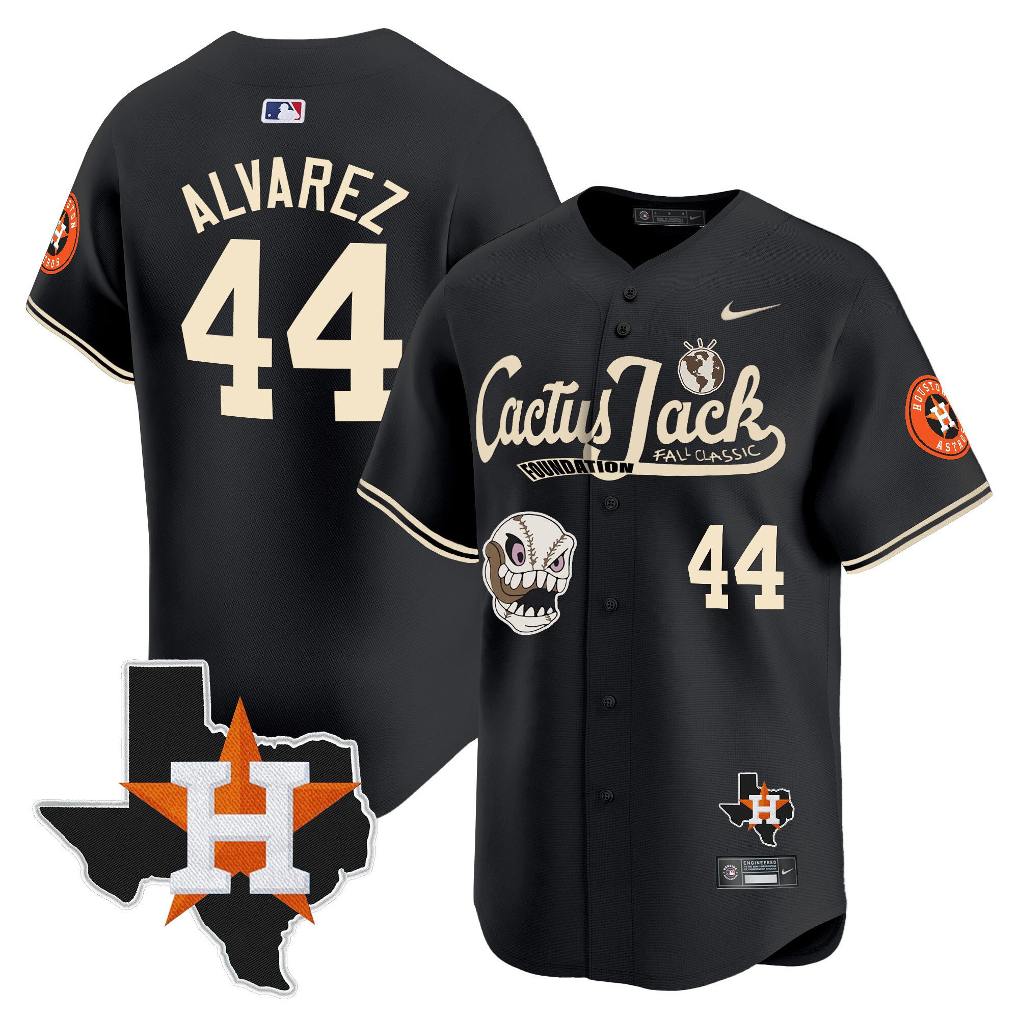 Yordan Alvarez 44 Houston Astros Cactus Jack Foundation Fall Classic Black Limited Baseball Jersey - Men 