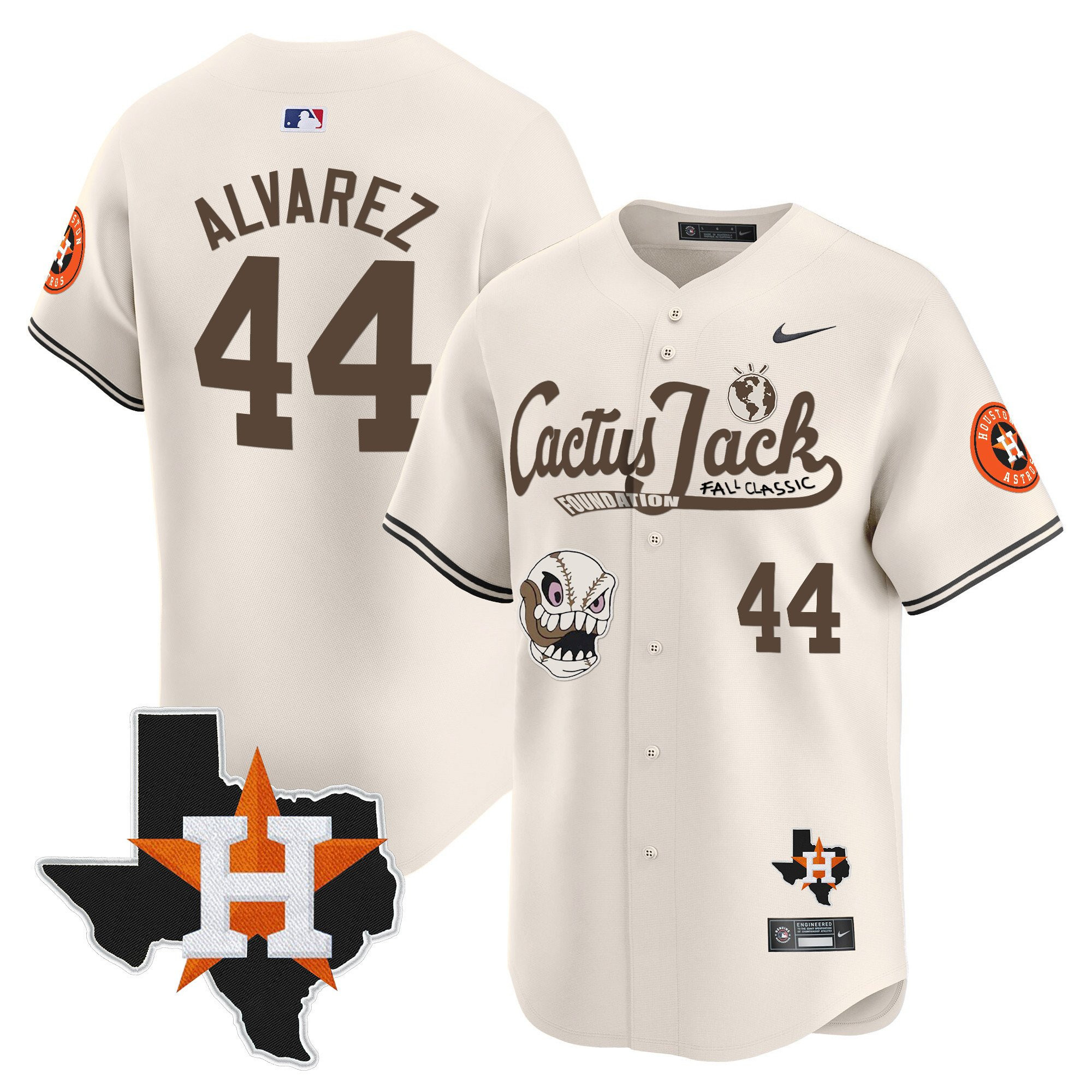 Yordan Alvarez 44 Houston Astros Cactus Jack Foundation Fall Classic Limited Baseball Jersey - Men, Cream 