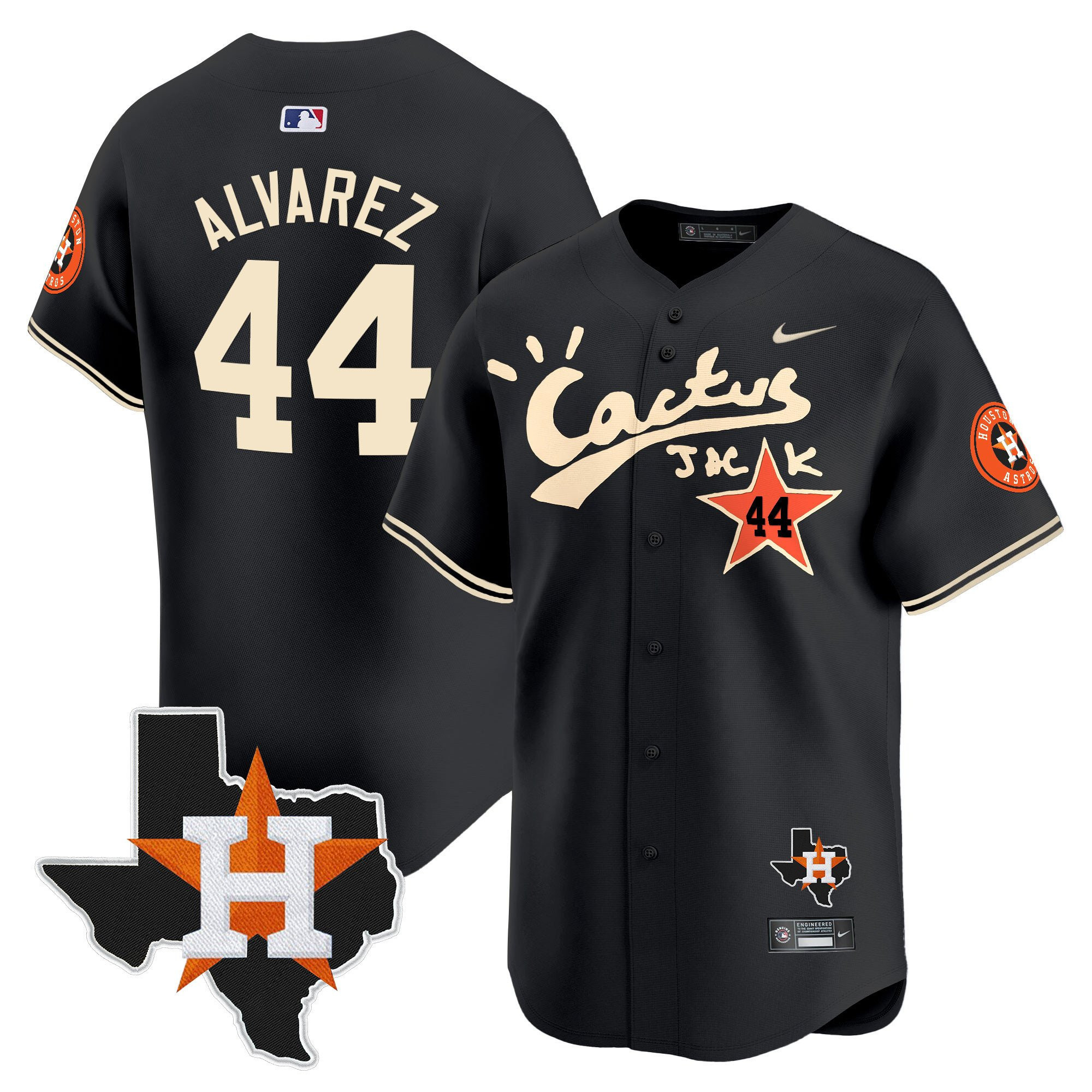 Yordan Alvarez 44 Houston Astros Cactus Jack Houston Patch Limited Baseball Jersey - Men, Black 