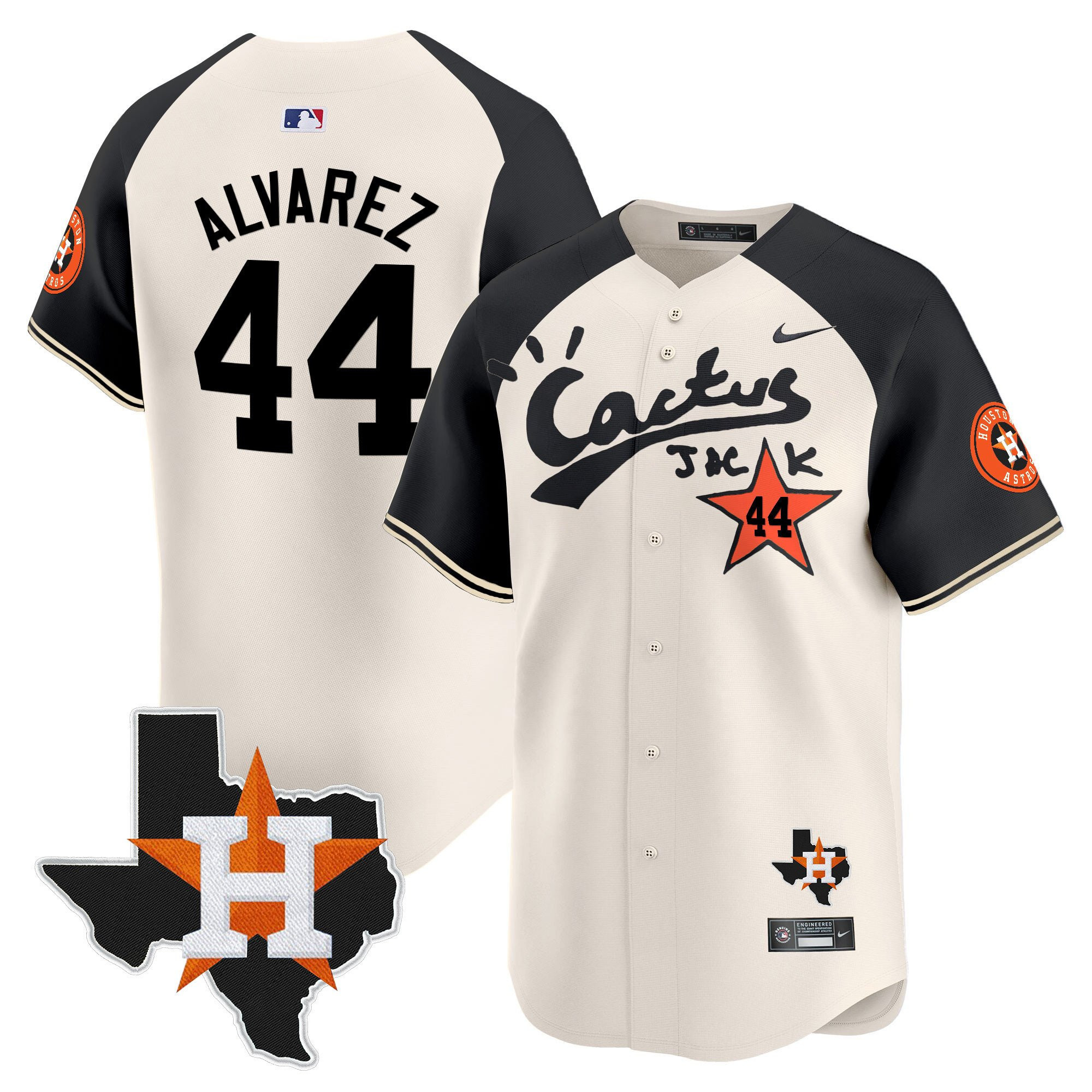 Yordan Alvarez 44 Houston Astros Cactus Jack Houston Patch Limited Baseball Jersey - Men, Cream Alternate 