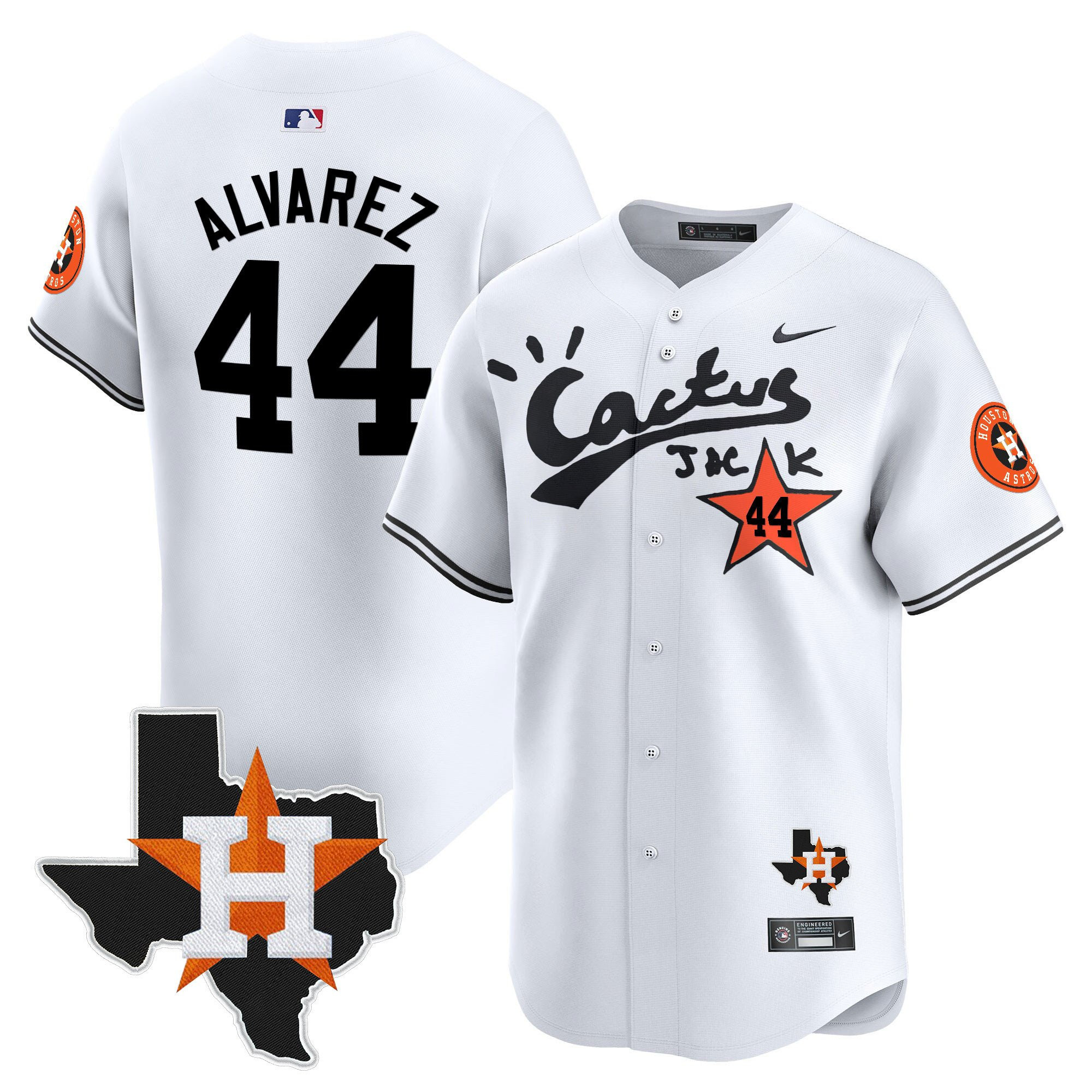 Yordan Alvarez 44 Houston Astros Cactus Jack Houston Patch Limited Baseball Jersey - Men, White 
