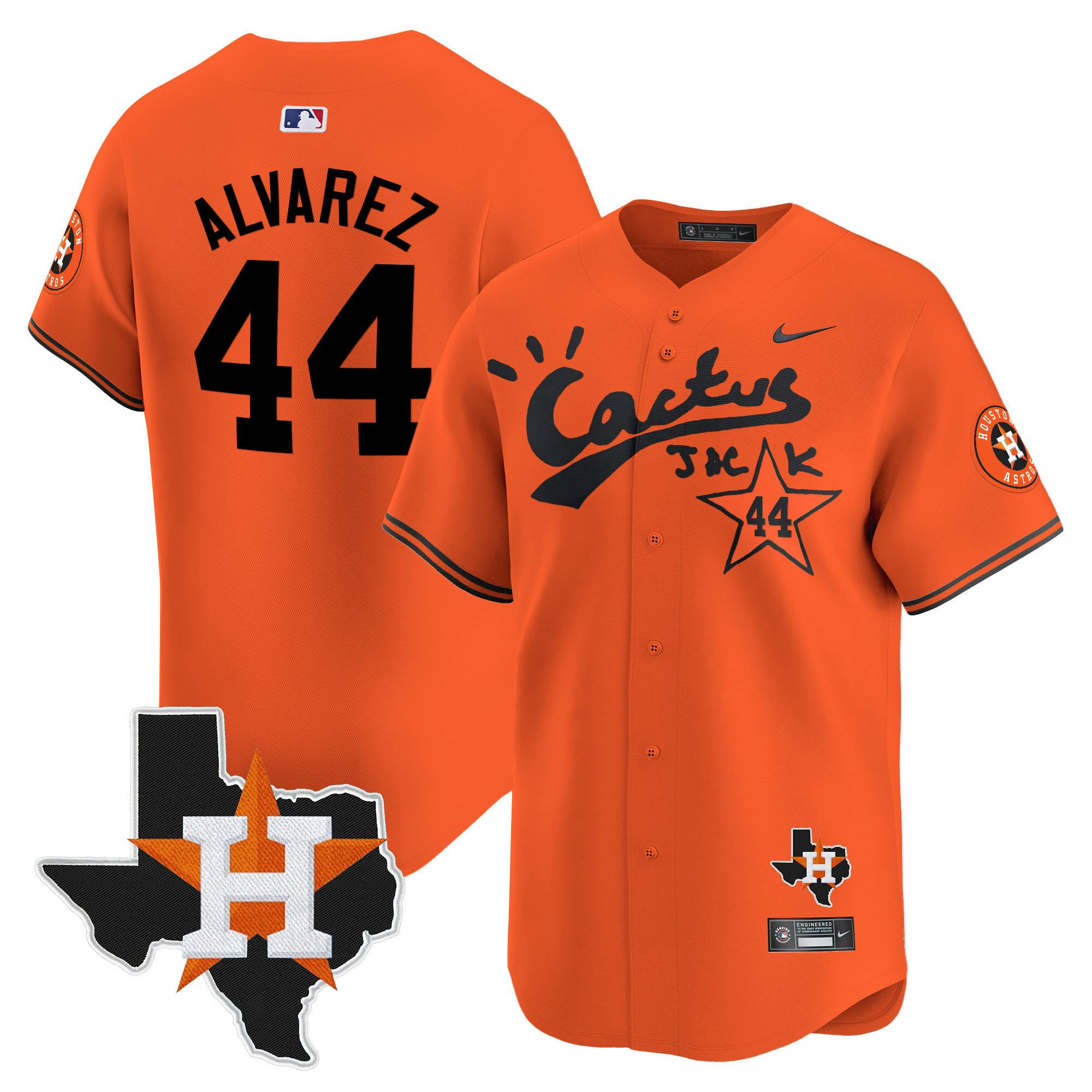 Yordan Alvarez 44 Houston Astros Cactus Jack Houston Patch Orange Limited Baseball Jersey - Men 