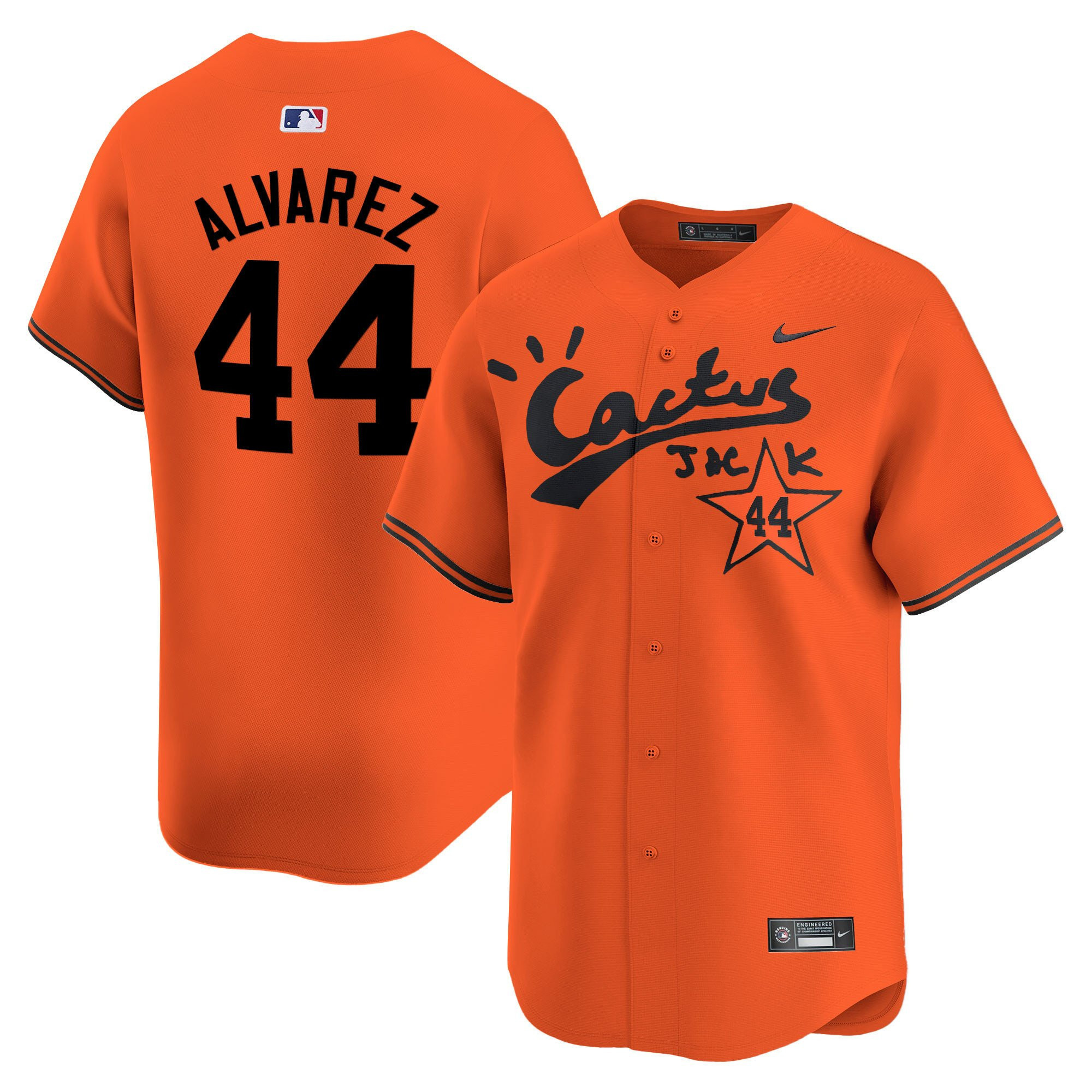 Yordan Alvarez 44 Houston Astros Cactus Jack Men Baseball Jersey - Orange