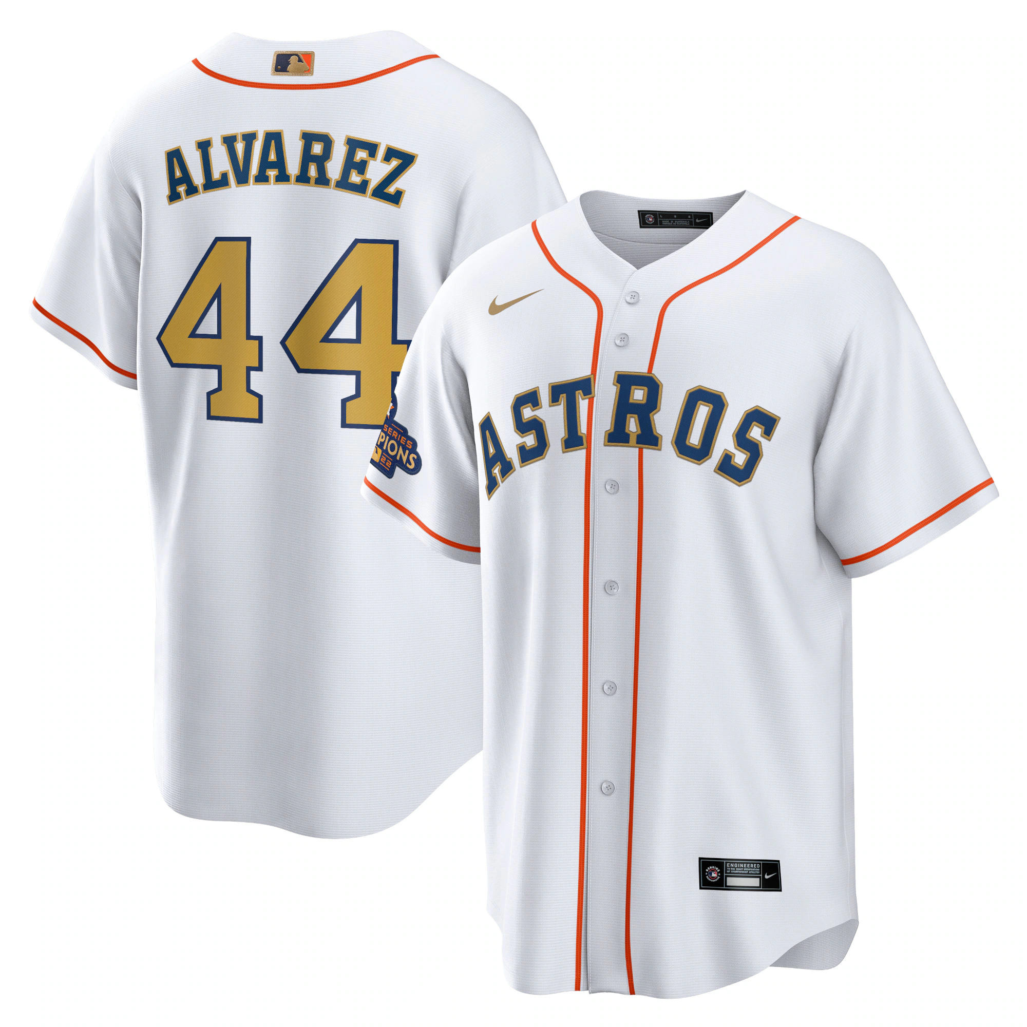 Alternative view of Yordan Alvarez Houston Astros 2023 Gold Collection Replica Player Baseball Jersey - White/gold