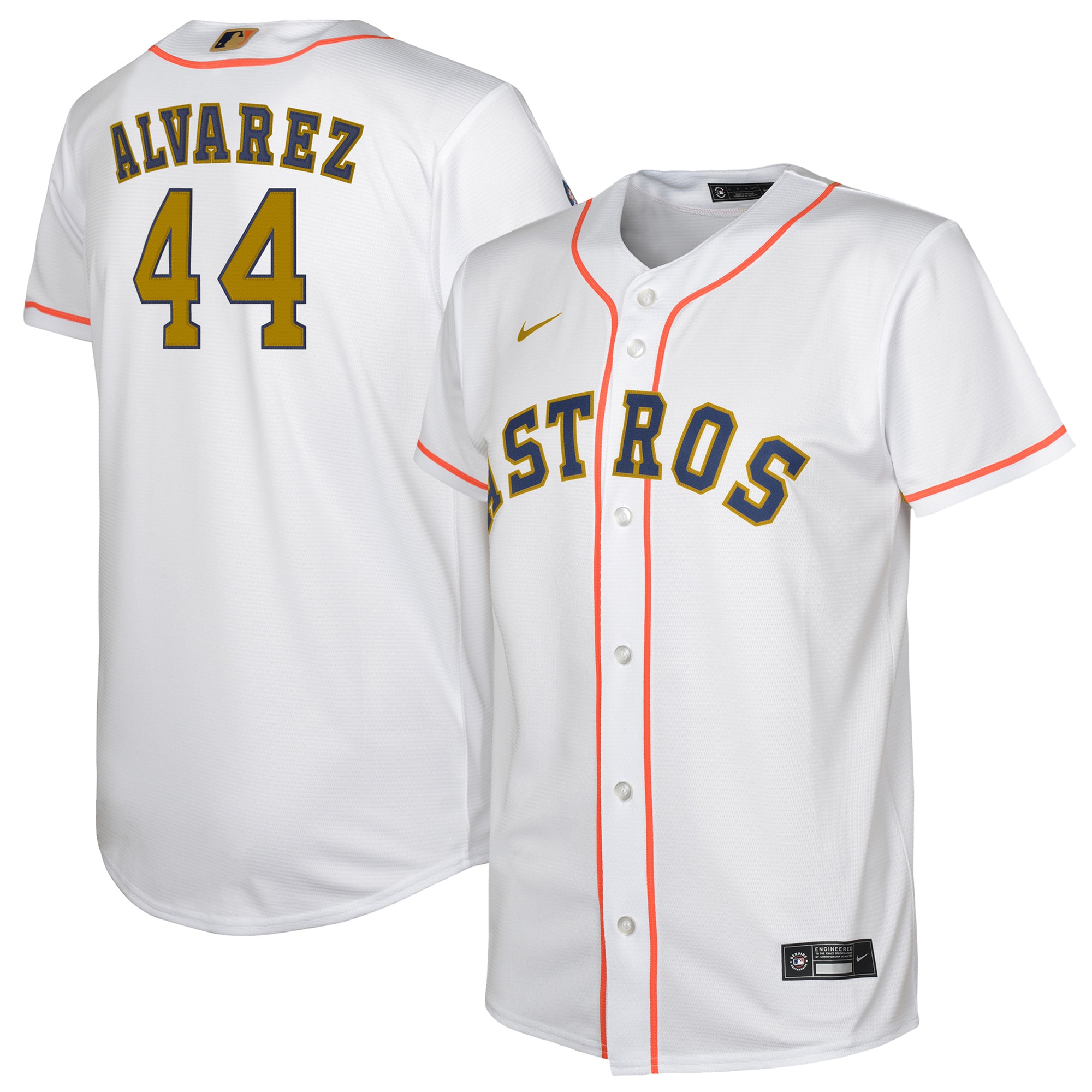 Alternative view of Yordan Alvarez Houston Astros Youth 2023 Gold Collection Replica Player Baseball Jersey - White/gold
