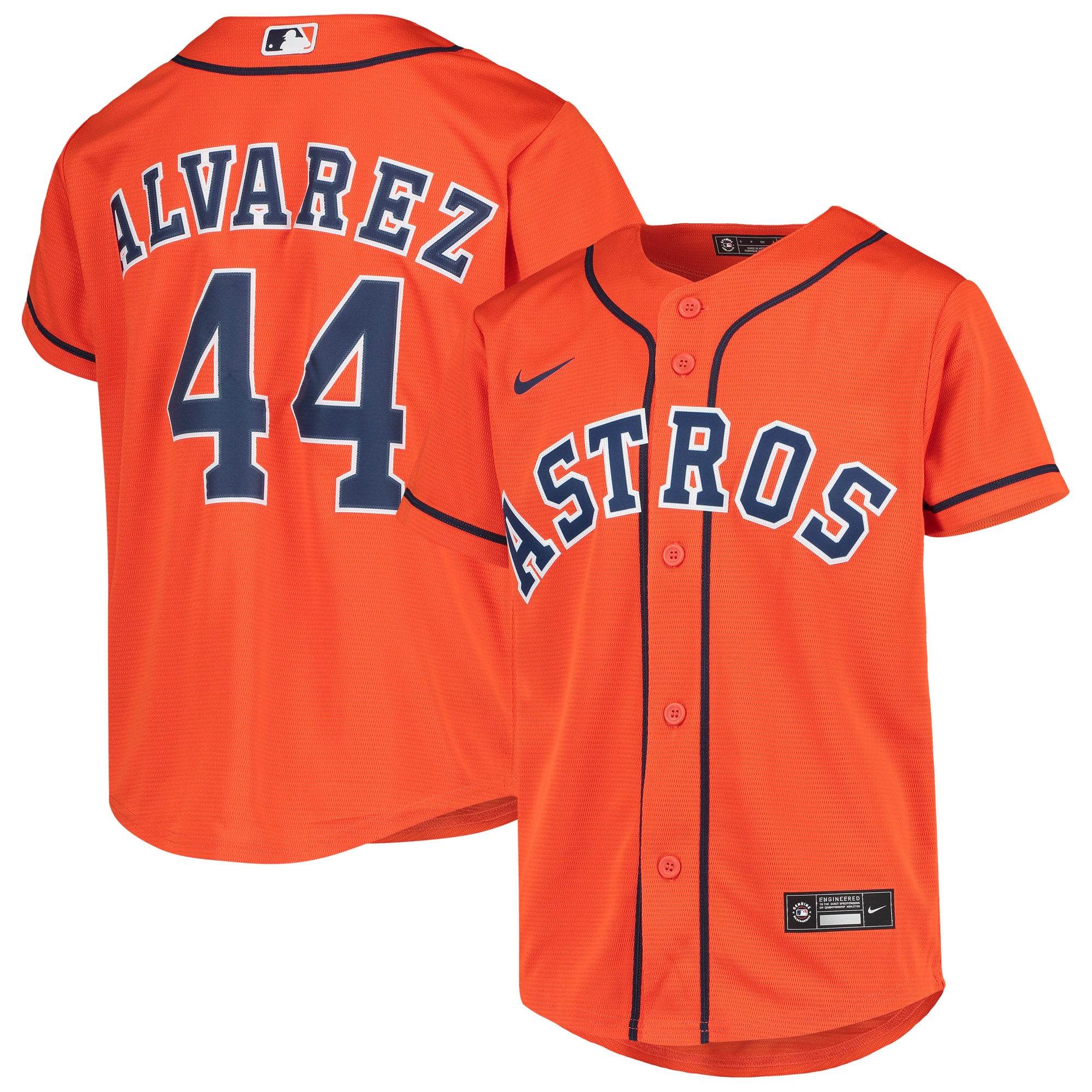 Alternative view of Yordan Alvarez Houston Astros Youth Alternate Replica Player Baseball Jersey - Orange