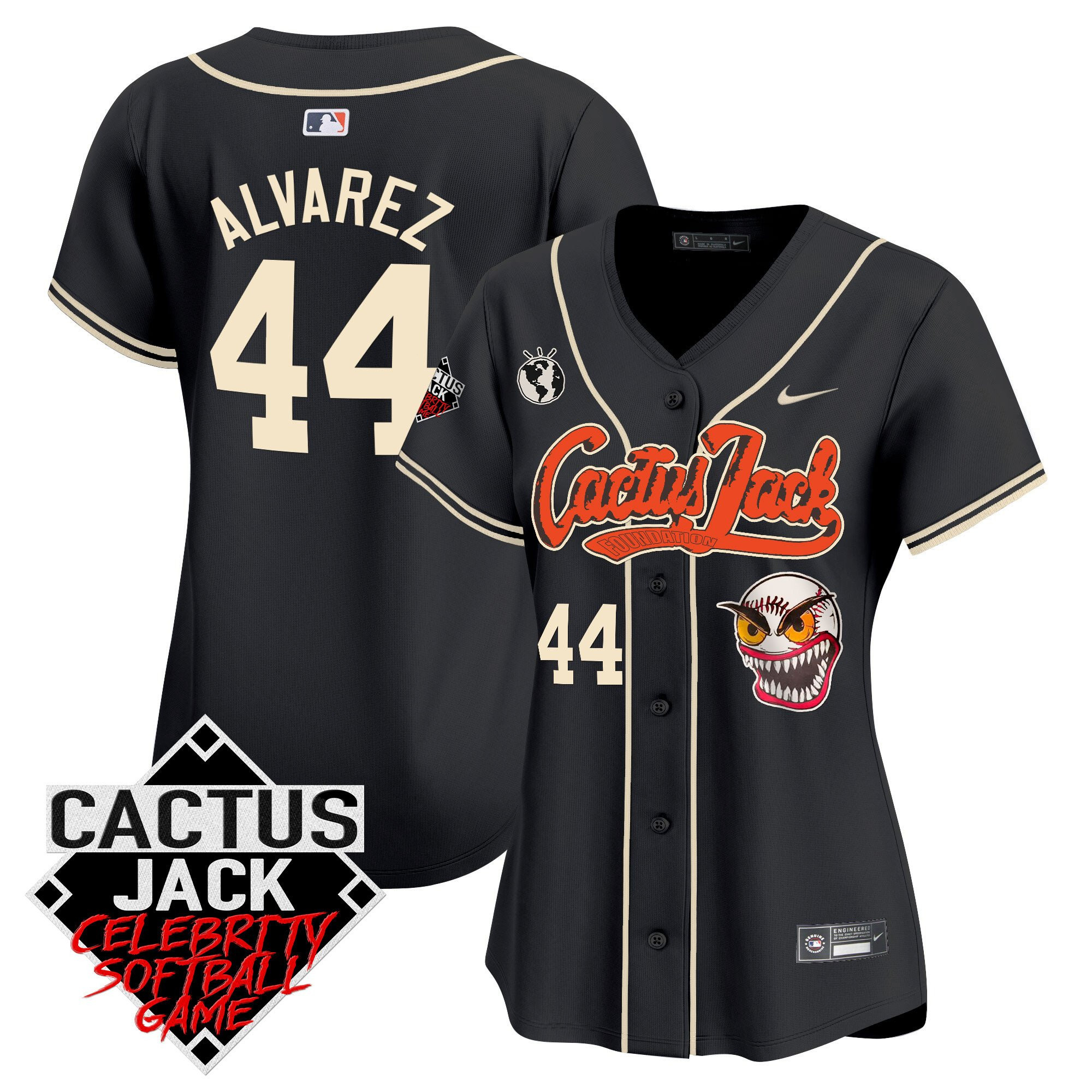 Yordan Álvarez 44 Houston Astros Cactus Jack Celebrity Softball Game Patch Women Baseball Jersey - Black