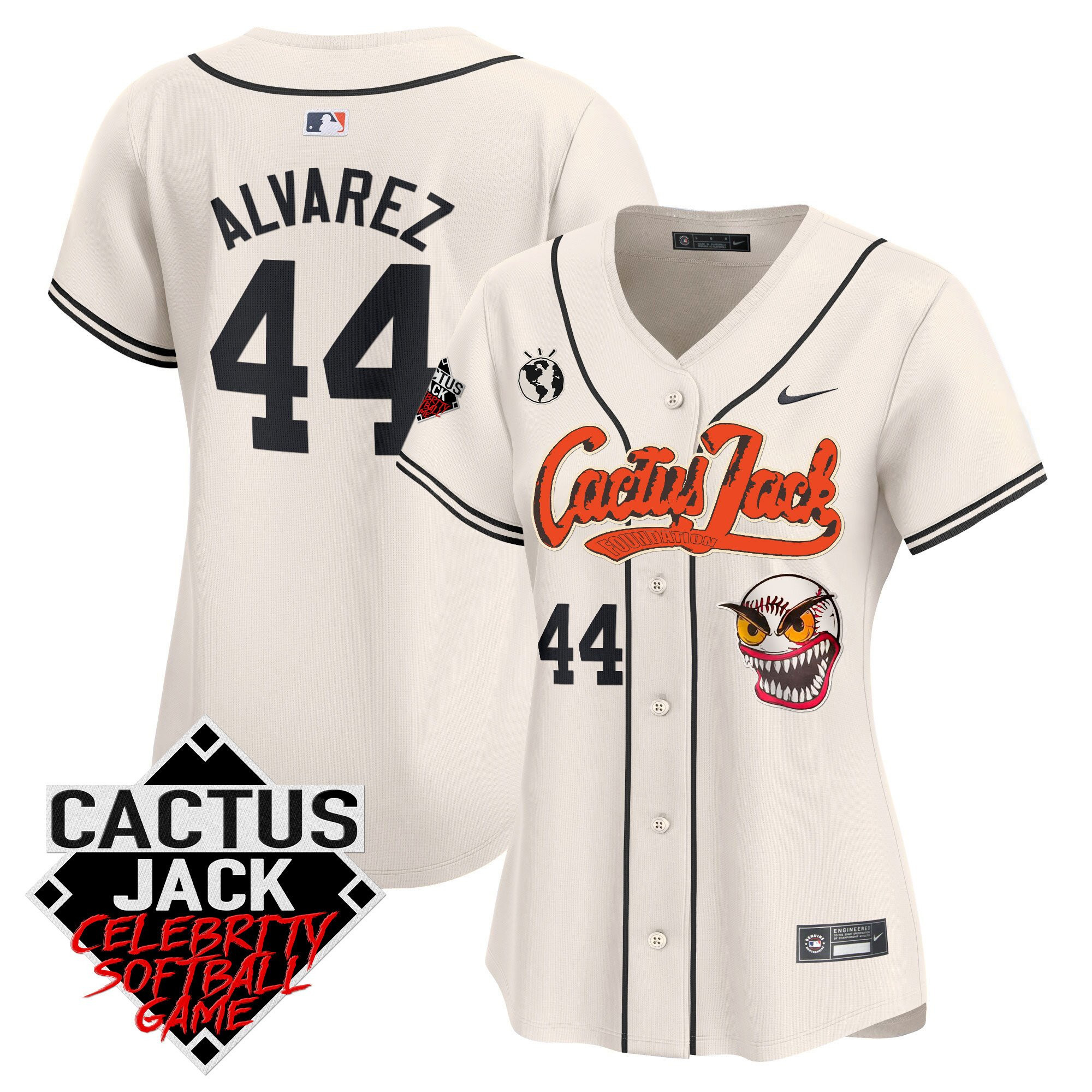 Yordan Álvarez 44 Houston Astros Cactus Jack Celebrity Softball Game Patch Women Baseball Jersey - Cream