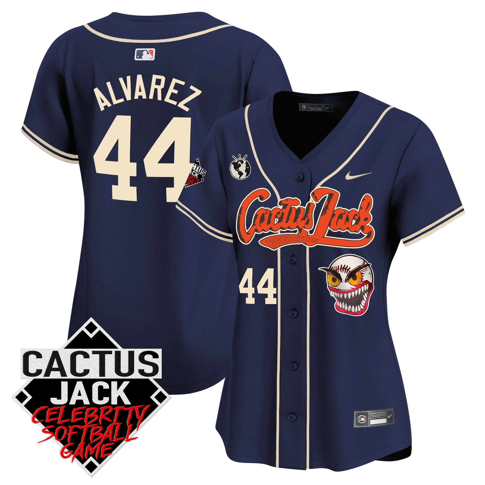 Yordan Álvarez 44 Houston Astros Cactus Jack Celebrity Softball Game Patch Women Baseball Jersey - Navy