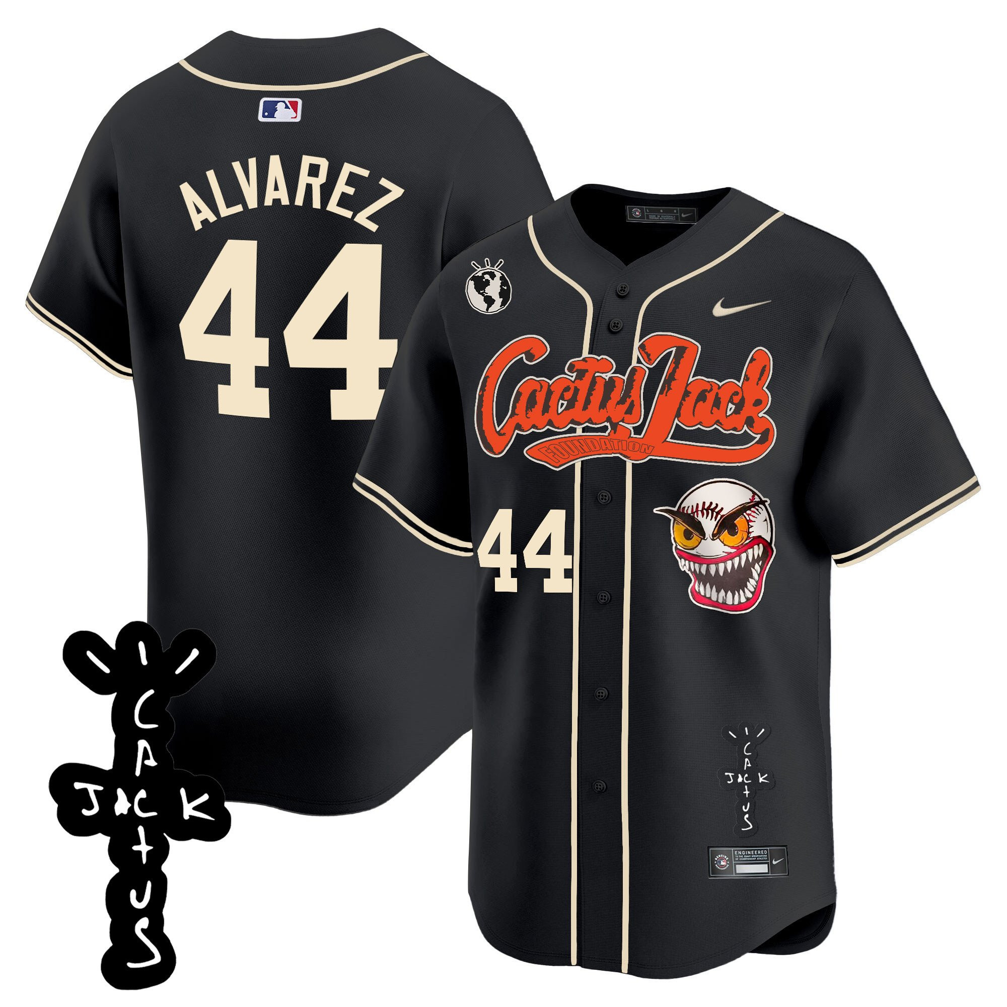 Yordan Álvarez 44 Houston Astros Cactus Jack Patch V2 Men Baseball Jersey - Black