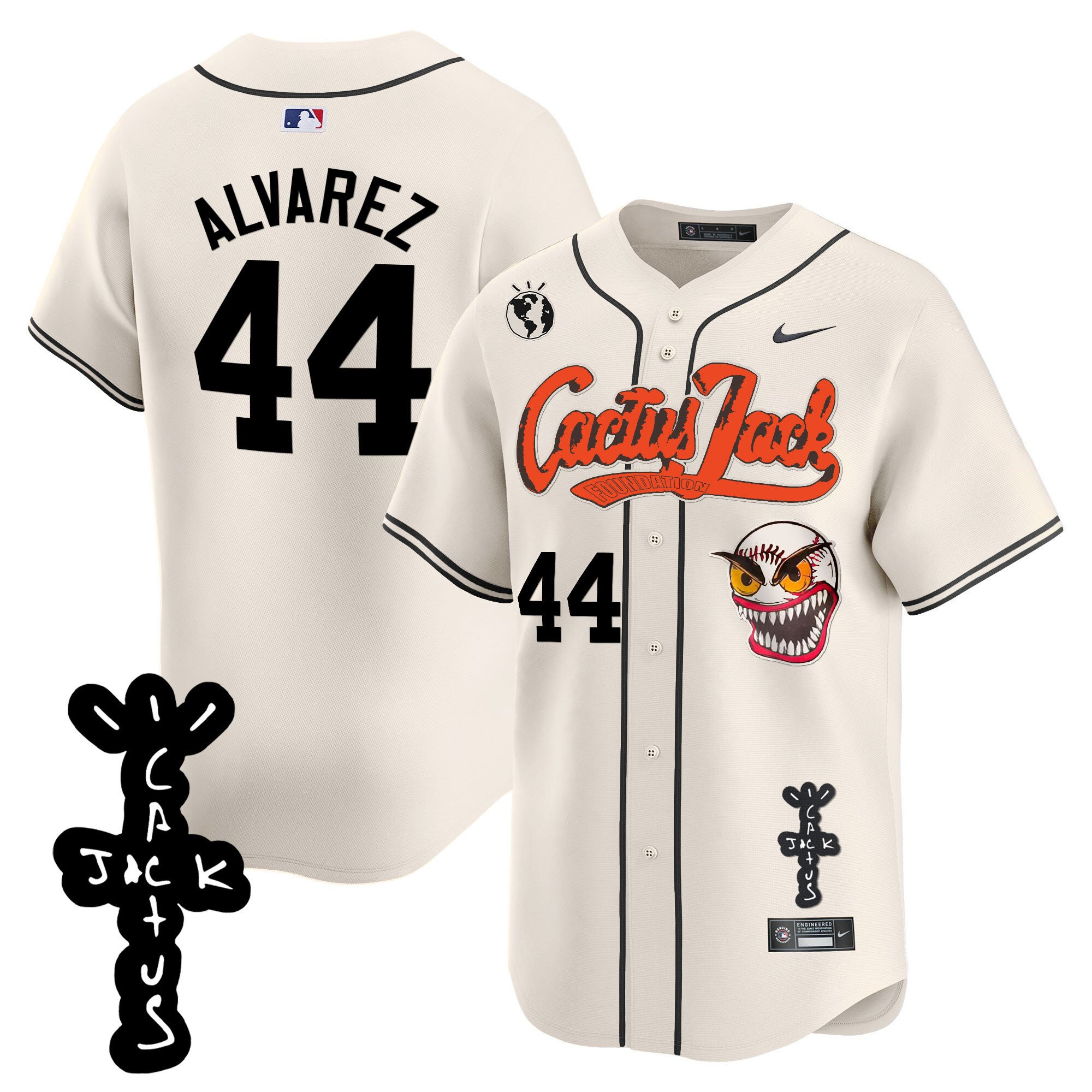 Yordan Álvarez 44 Houston Astros Cactus Jack Patch V2 Men Baseball Jersey - Cream