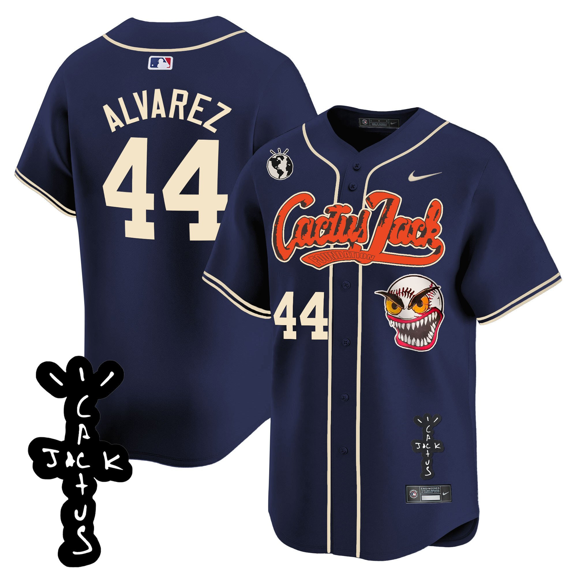 Yordan Álvarez 44 Houston Astros Cactus Jack Patch V2 Men Baseball Jersey - Navy 