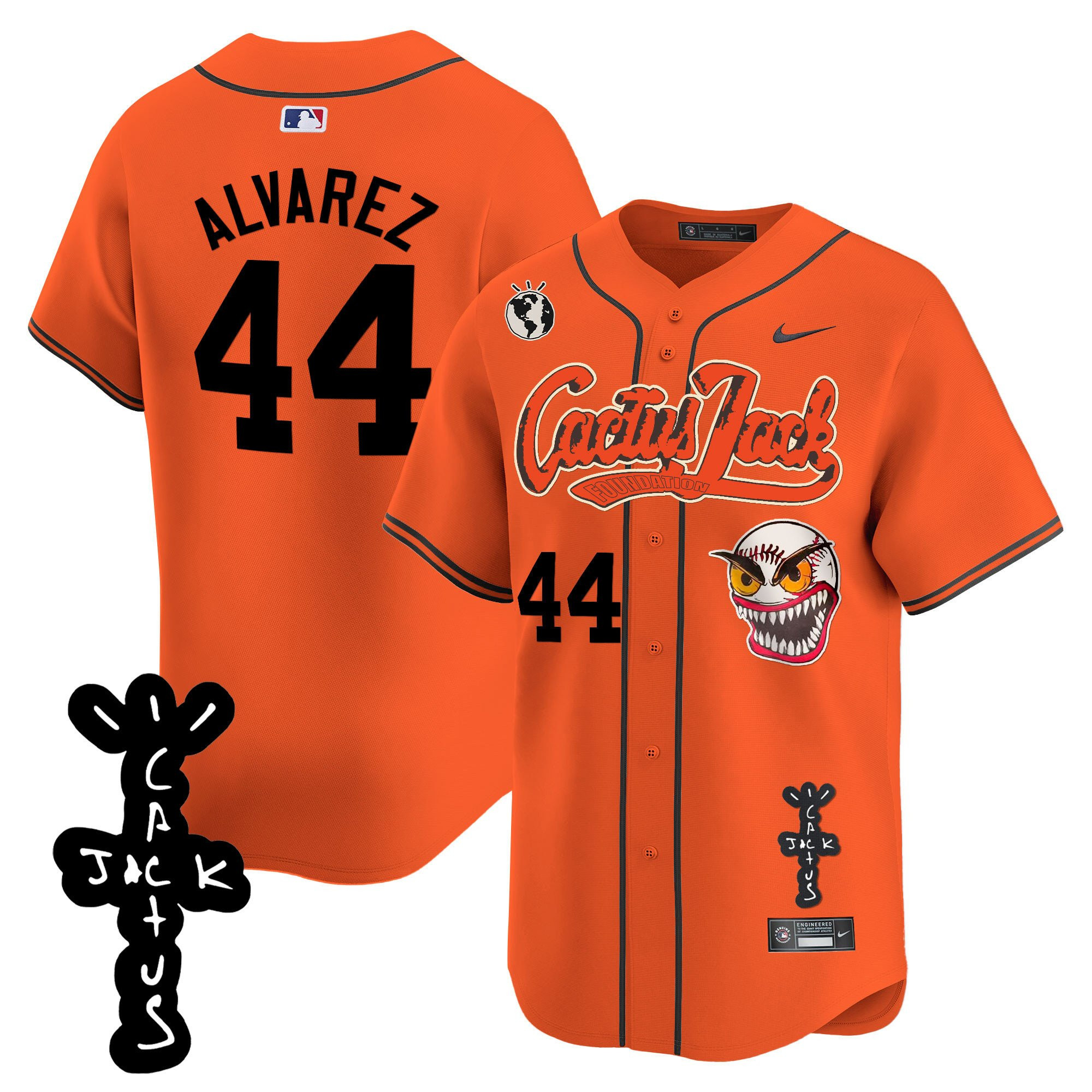 Yordan Álvarez 44 Houston Astros Cactus Jack Patch V2 Men Baseball Jersey - Orange