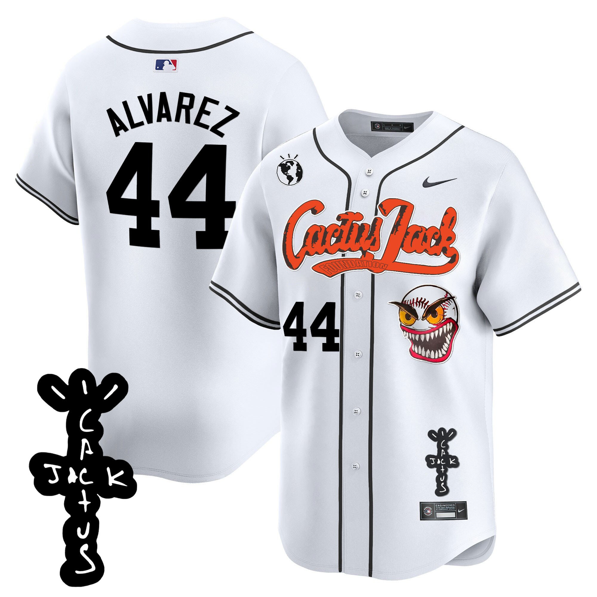 Yordan Álvarez 44 Houston Astros Cactus Jack Patch V2 Men Baseball Jersey - White