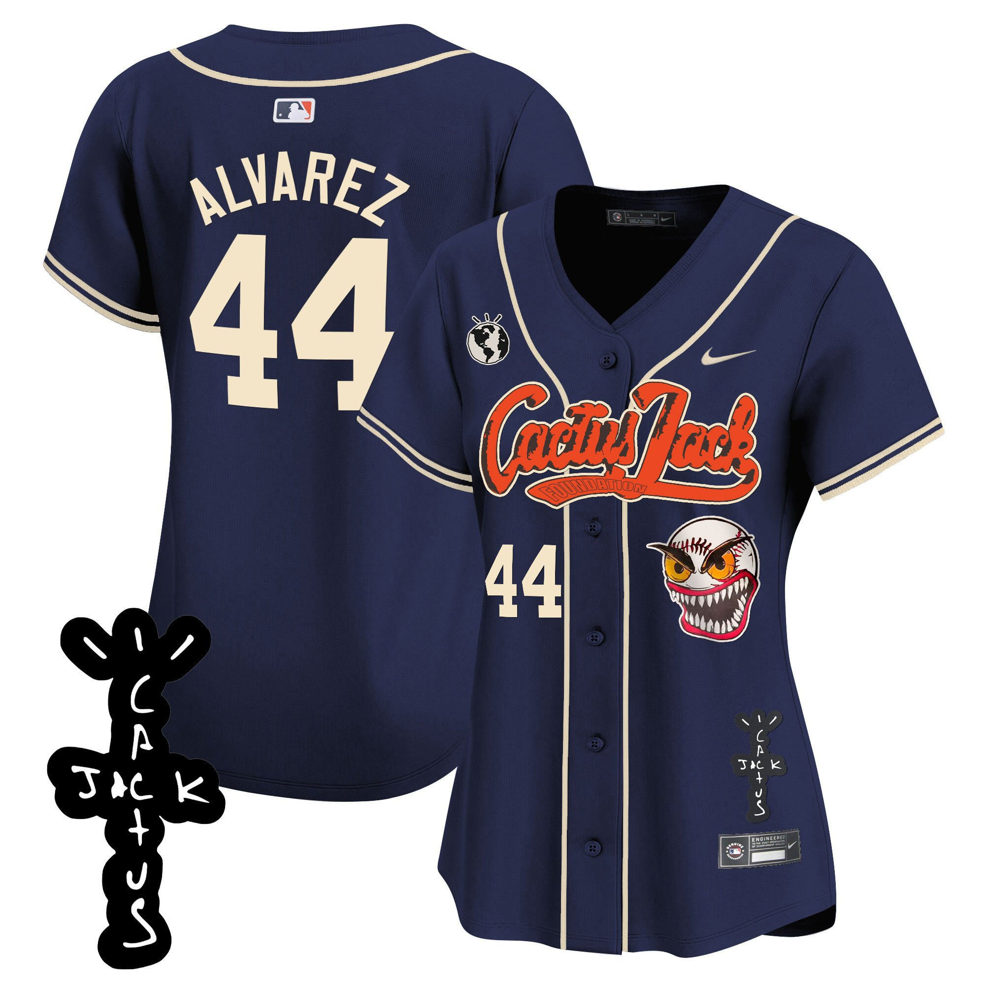 Yordan Álvarez 44 Houston Astros Cactus Jack Patch V2 Women Baseball Jersey - Navy 