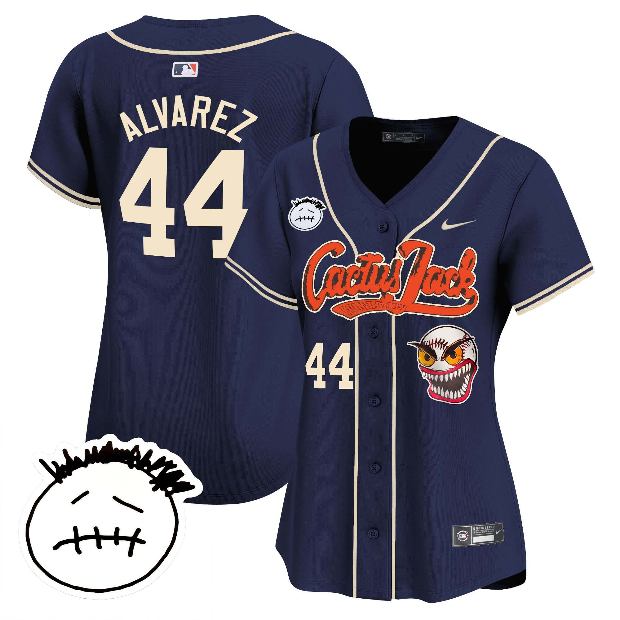 Yordan Álvarez 44 Houston Astros Cactus Jack Patch V3 Women Baseball Jersey - Navy
