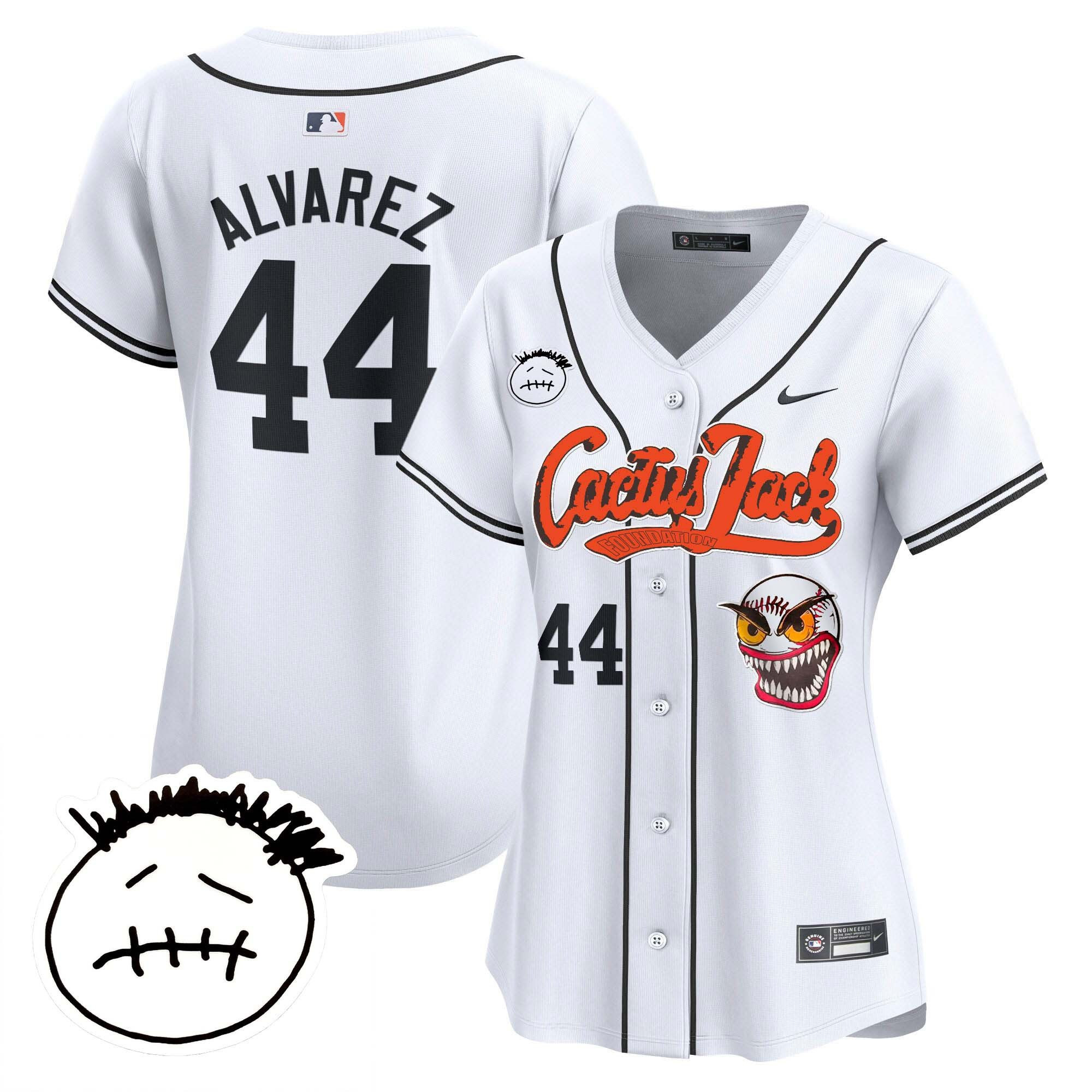 Yordan Álvarez 44 Houston Astros Cactus Jack Patch V3 Women Baseball Jersey - White 