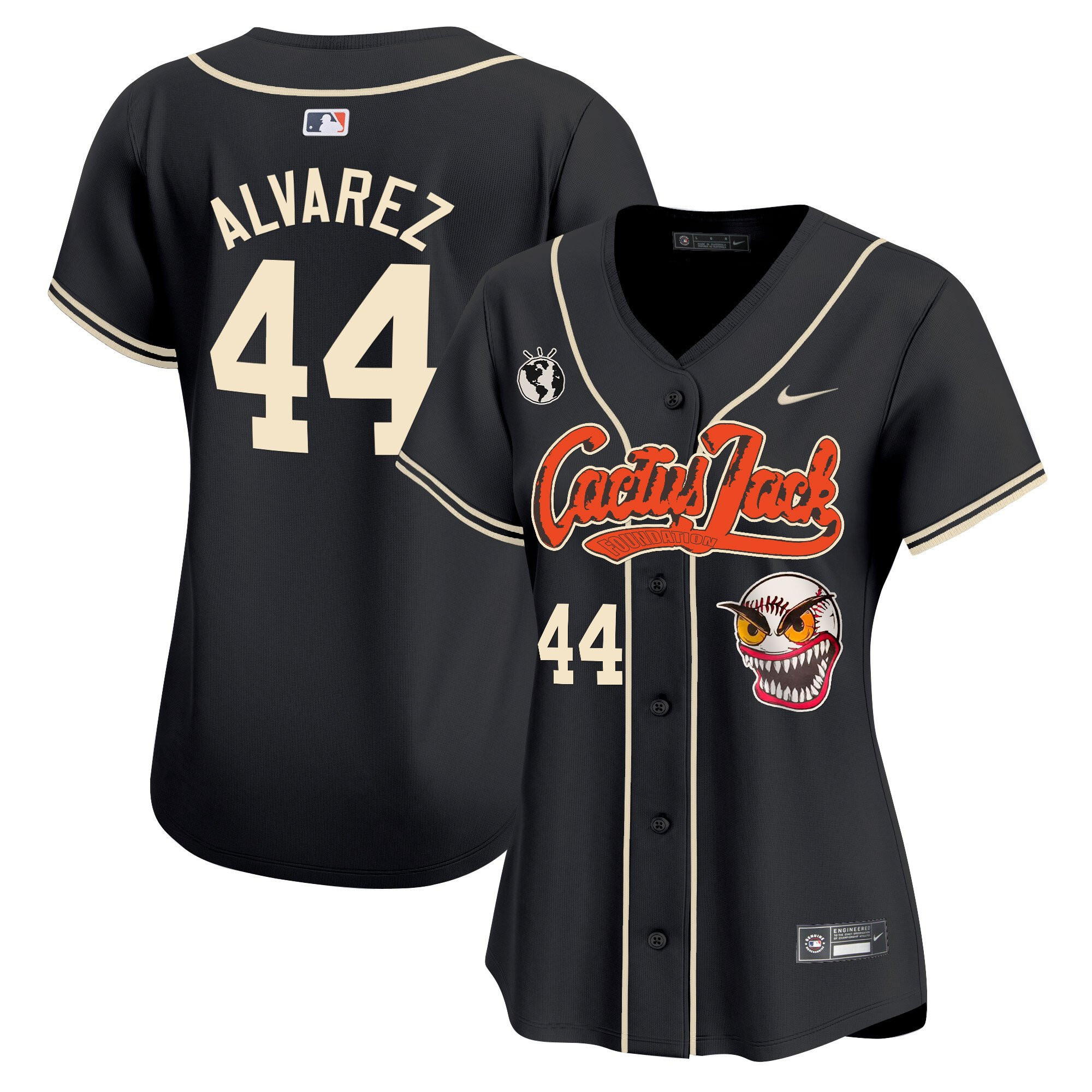 Yordan Álvarez 44 Houston Astros Cactus Jack Patch Women Baseball Jersey - Black