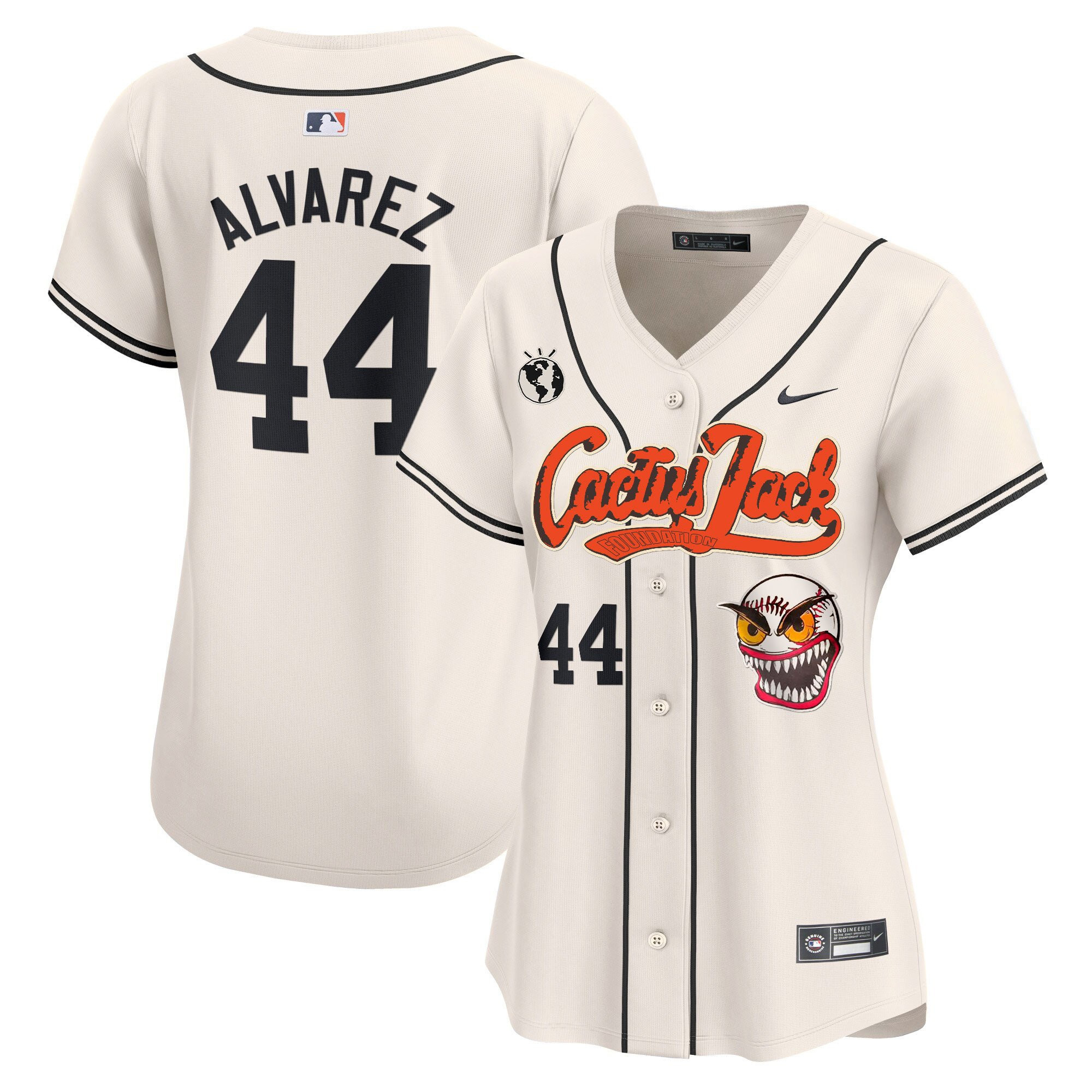 Yordan Álvarez 44 Houston Astros Cactus Jack Patch Women Baseball Jersey - Cream