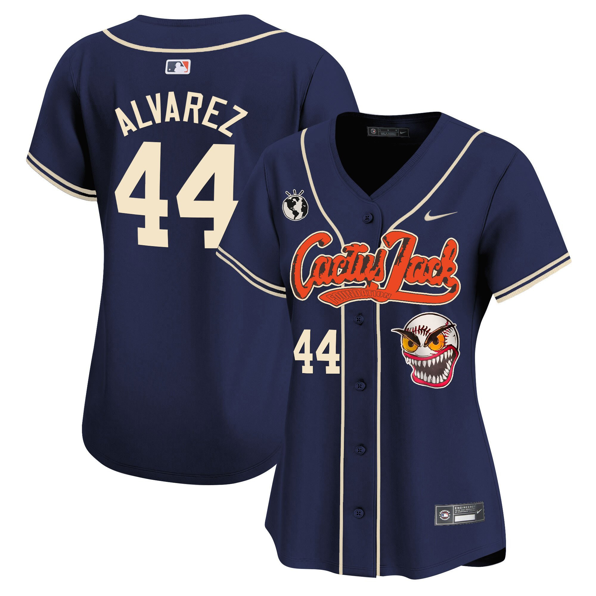 Yordan Álvarez 44 Houston Astros Cactus Jack Patch Women Baseball Jersey - Navy