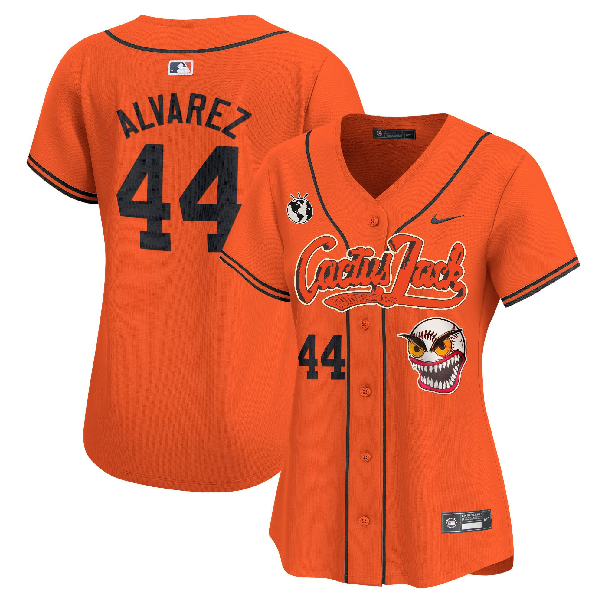 Yordan Álvarez 44 Houston Astros Cactus Jack Patch Women Baseball Jersey - Orange