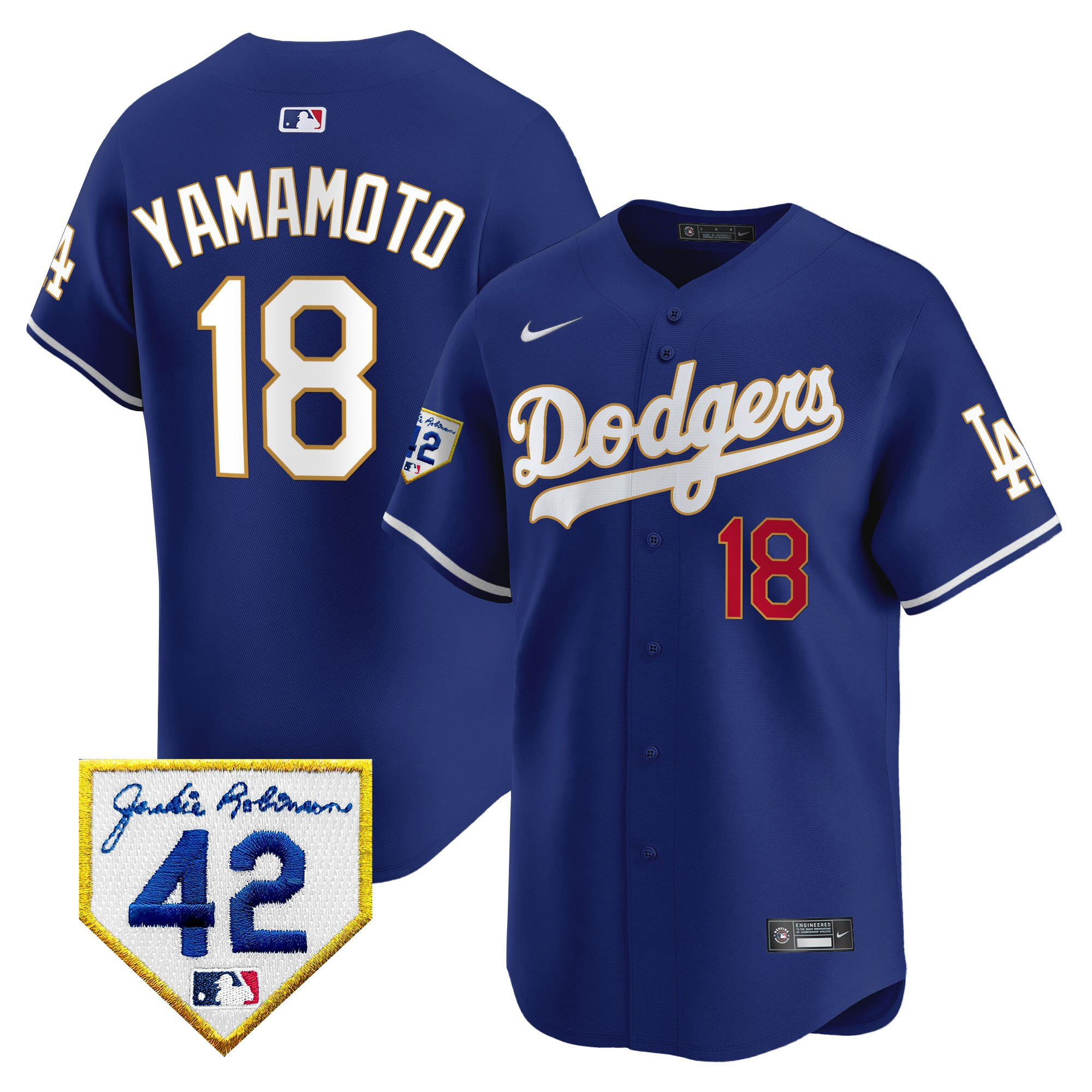 Yoshinobu Yamamoto 18 Los Angeles Dodgers 2024 Jackie Robinson Patch Men Baseball Jersey - Royal 