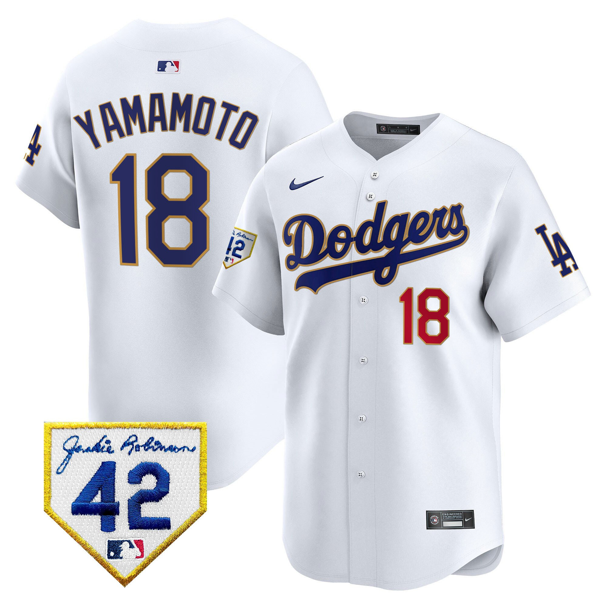 Yoshinobu Yamamoto 18 Los Angeles Dodgers 2024 Jackie Robinson Patch Men Baseball Jersey - White 