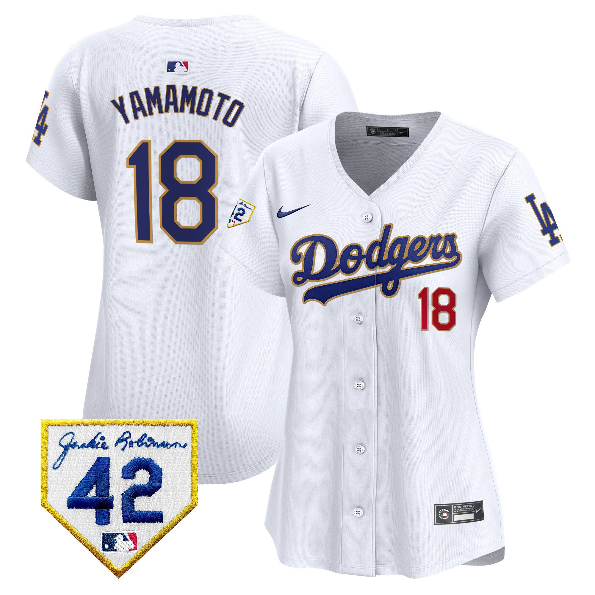 Yoshinobu Yamamoto 18 Los Angeles Dodgers 2024 Jackie Robinson Patch Women Baseball Jersey - White 