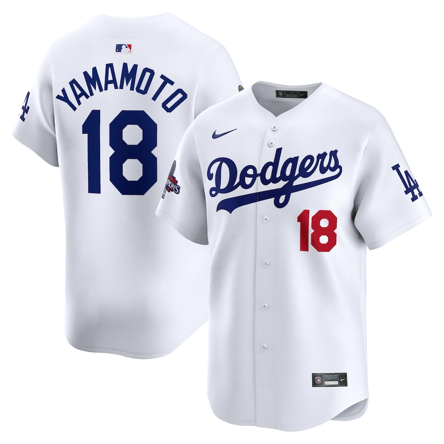 Yoshinobu Yamamoto 18 Los Angeles Dodgers 2024 World Series Champions Home Limited Player Men Baseball Jersey - White 