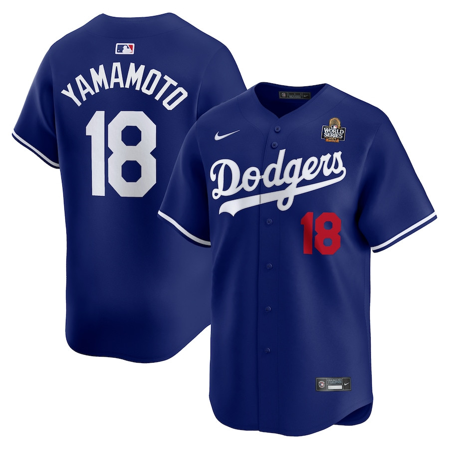 Yoshinobu Yamamoto 18 Los Angeles Dodgers 2024 World Series Home Limited Player Men Baseball Jersey - Royal 