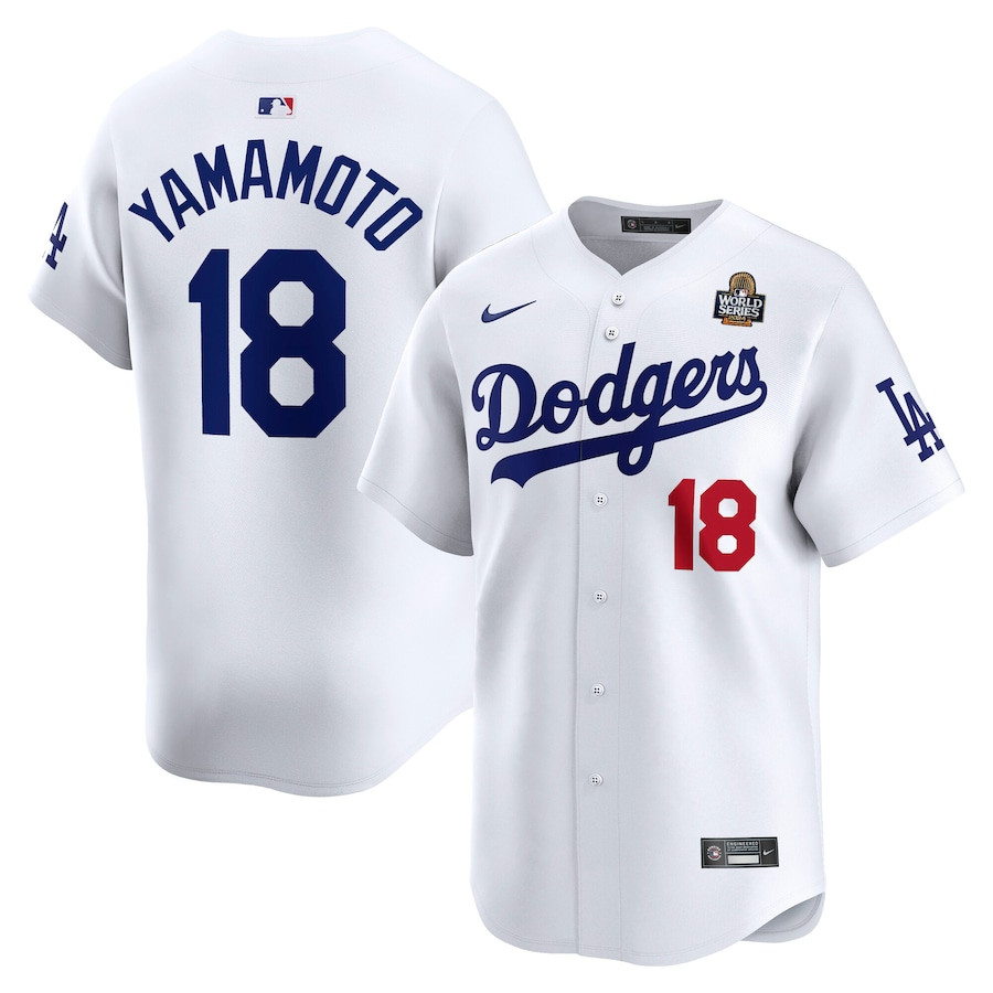 Yoshinobu Yamamoto 18 Los Angeles Dodgers 2024 World Series Home Limited Player Men Baseball Jersey - White 