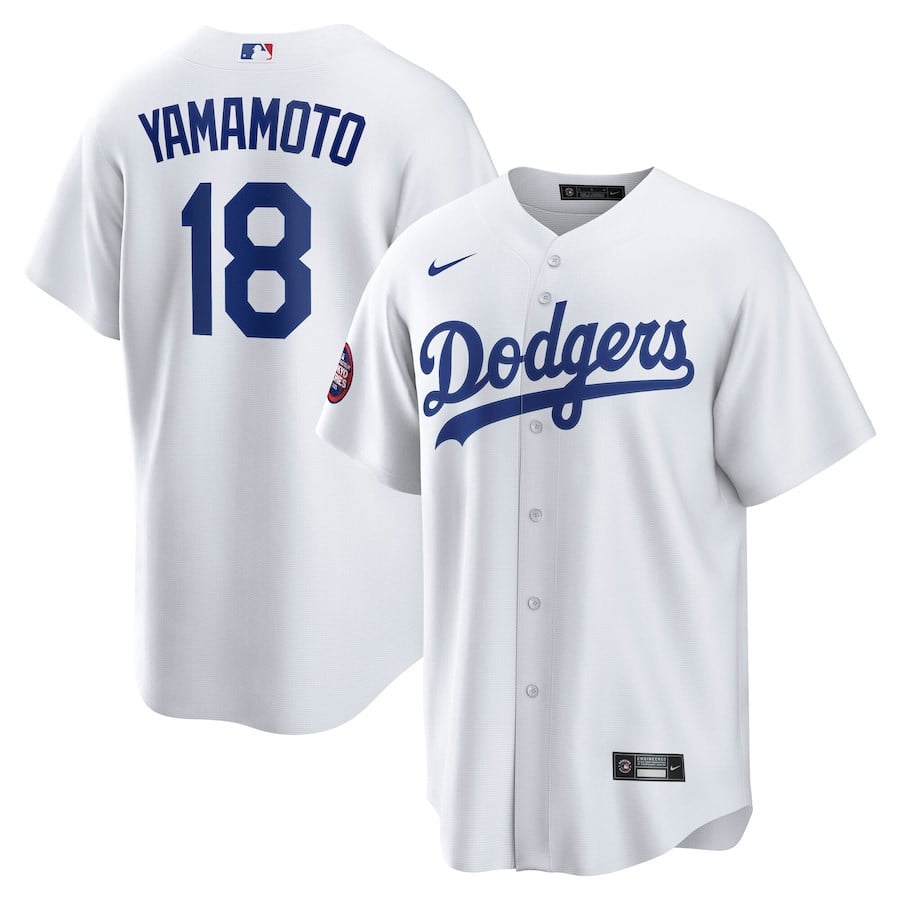 Yoshinobu Yamamoto 18 Los Angeles Dodgers 2025 MLB World Tour: Tokyo Series Home Player Men Baseball Jersey - White 