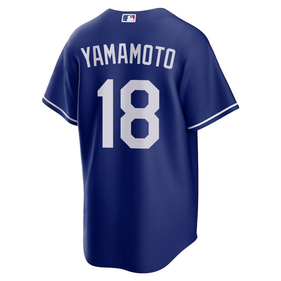 Alternative view of Yoshinobu Yamamoto 18 Los Angeles Dodgers Alternate Men Baseball Jersey - Royal 