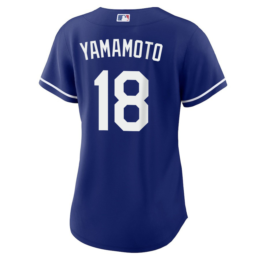 Alternative view of Yoshinobu Yamamoto 18 Los Angeles Dodgers Alternate Women Baseball Jersey - Royal 