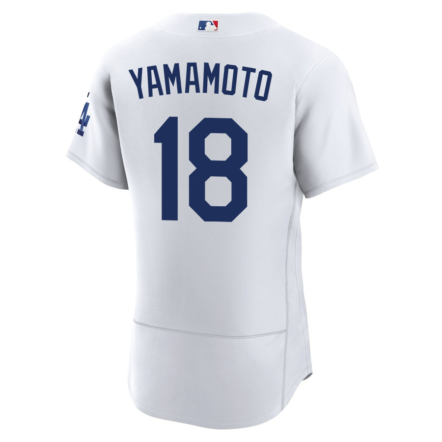 Alternative view of Yoshinobu Yamamoto 18 Los Angeles Dodgers Home ELITE Men Baseball Jersey - White 