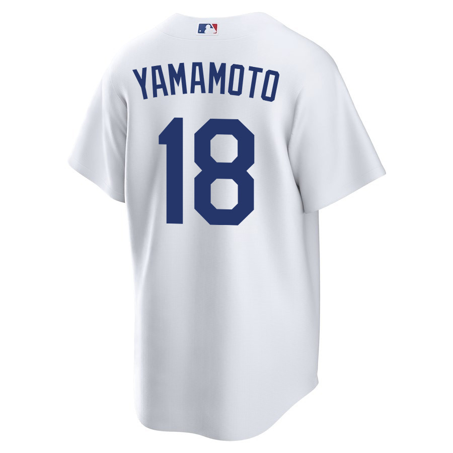 Alternative view of Yoshinobu Yamamoto 18 Los Angeles Dodgers Home Men Baseball Jersey - White 