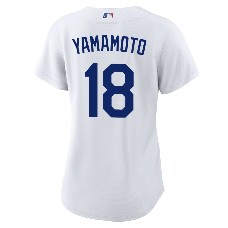 Alternative view of Yoshinobu Yamamoto 18 Los Angeles Dodgers Home Women Baseball Jersey - White 