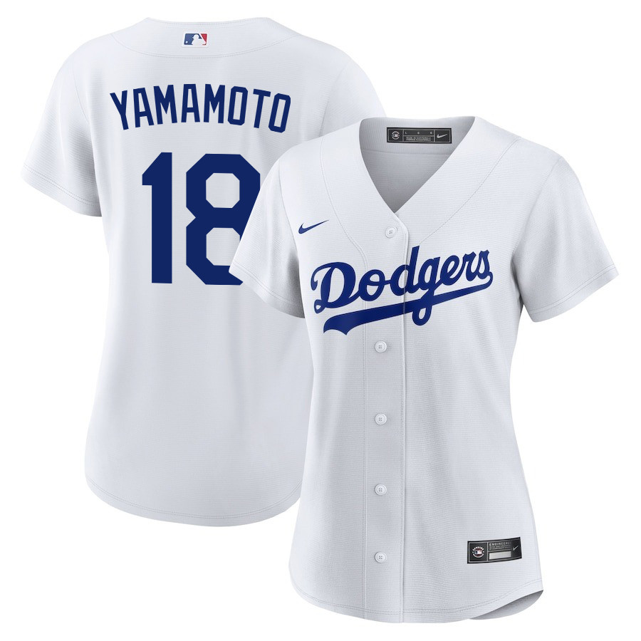Yoshinobu Yamamoto 18 Los Angeles Dodgers Home Women Baseball Jersey - White 