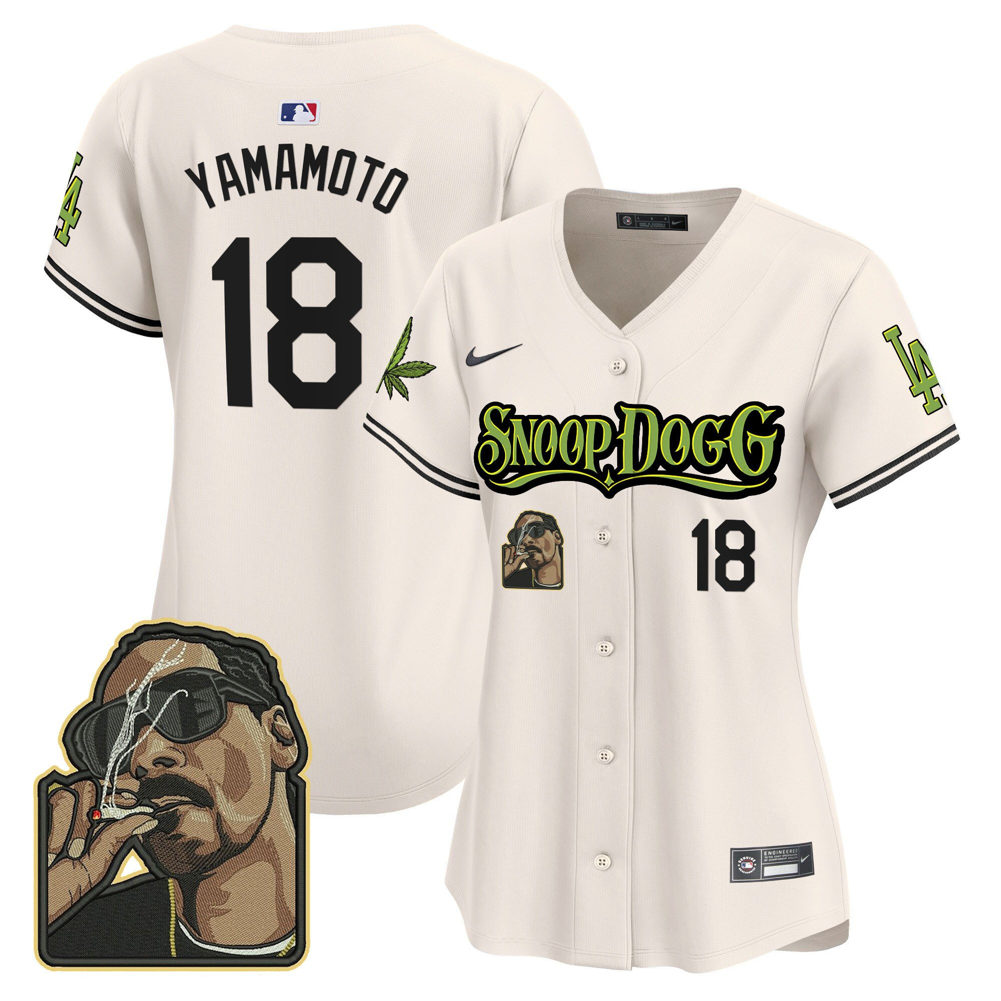 Yoshinobu Yamamoto 18 Los Angeles Dodgers Snoop Dogg Women Baseball Jersey - Cream 