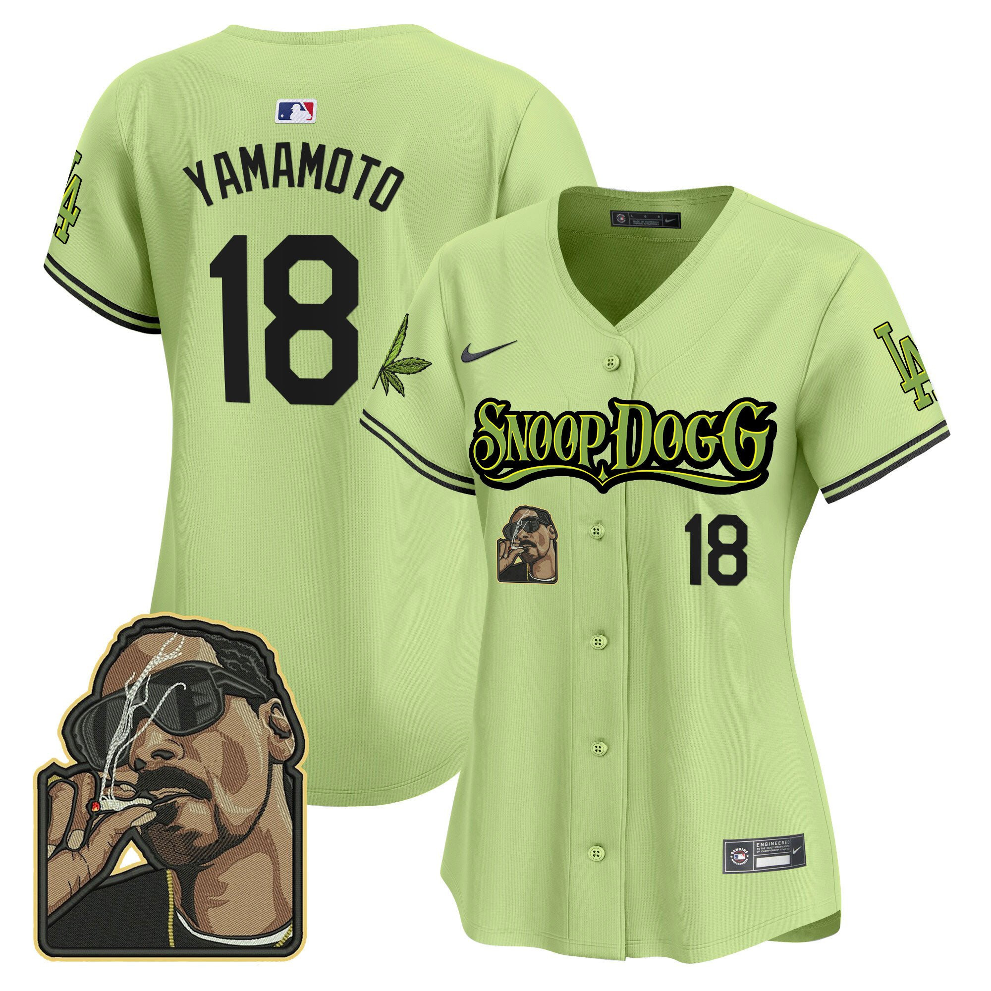 Yoshinobu Yamamoto 18 Los Angeles Dodgers Snoop Dogg Women Baseball Jersey - Light Green 