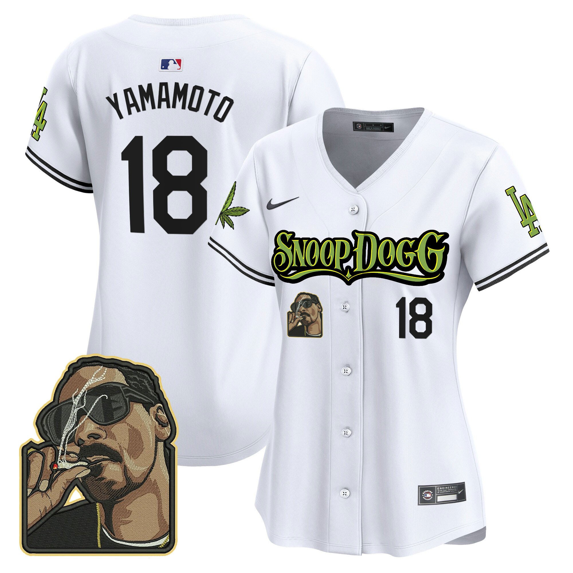 Yoshinobu Yamamoto 18 Los Angeles Dodgers Snoop Dogg Women Baseball Jersey - White 