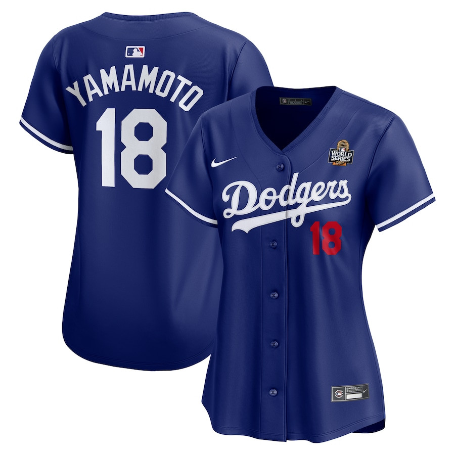 Yoshinobu Yamamoto 18 Los Angeles Dodgers Women's 2024 World Series Alternate Limited Baseball Jersey - Royal 