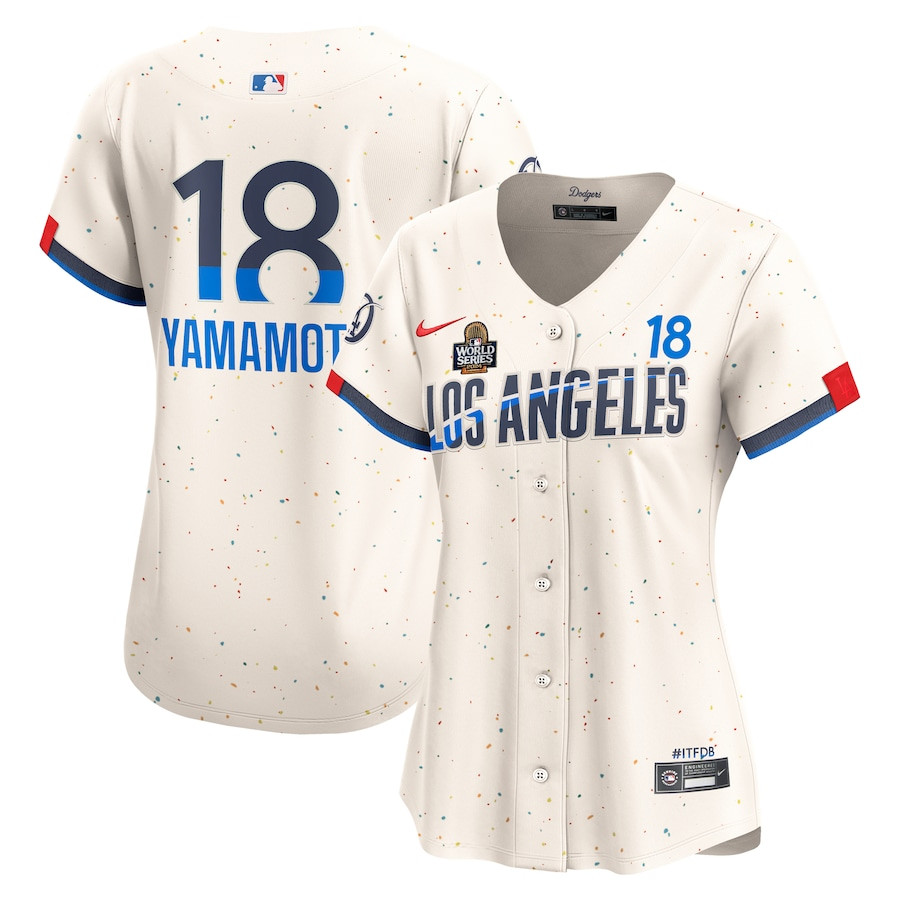 Yoshinobu Yamamoto 18 Los Angeles Dodgers Women's 2024 World Series Champions City Connect Limited Player Baseball Jersey - Cream 